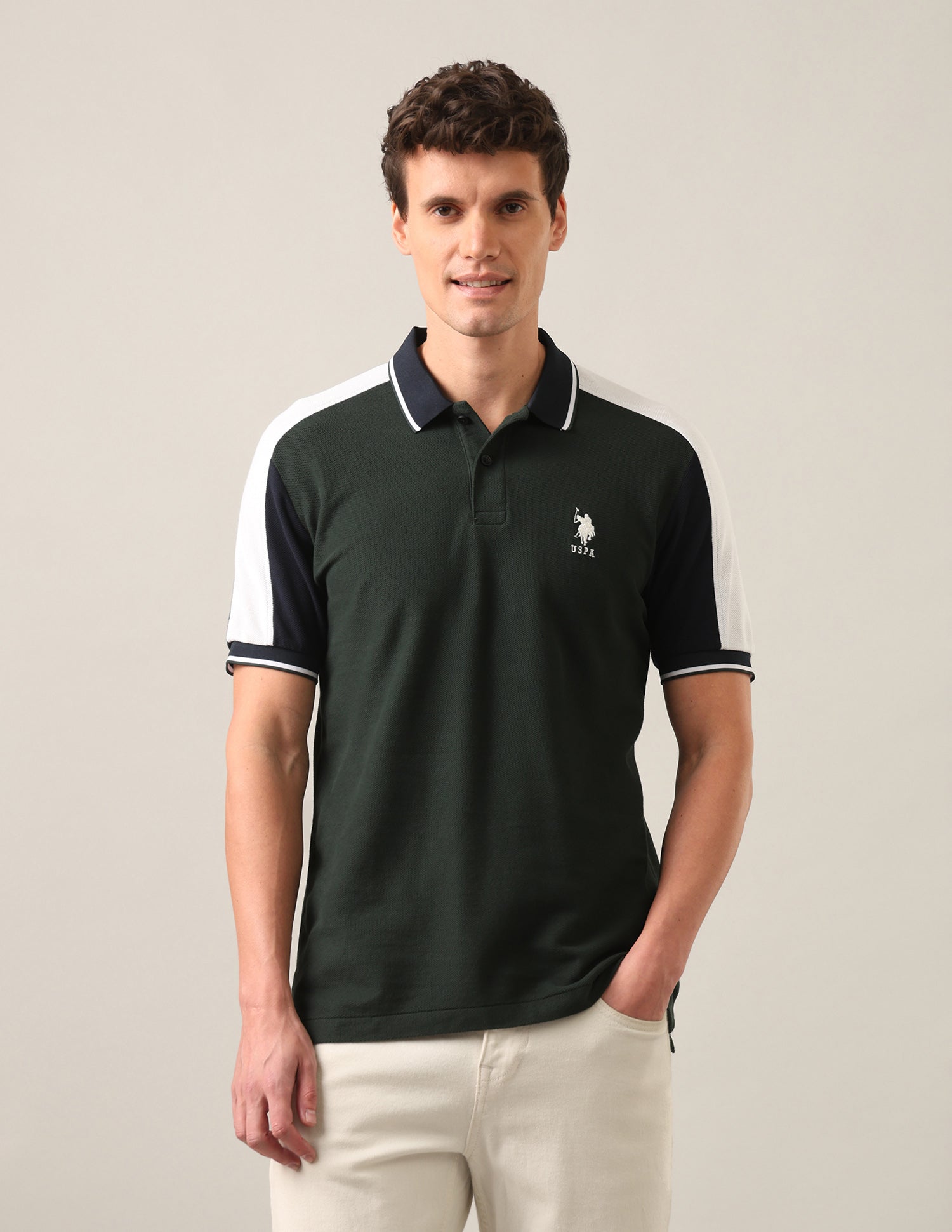 Solid Slim Fit Polo Shirt Green - U.S. Polo Assn. India | Large