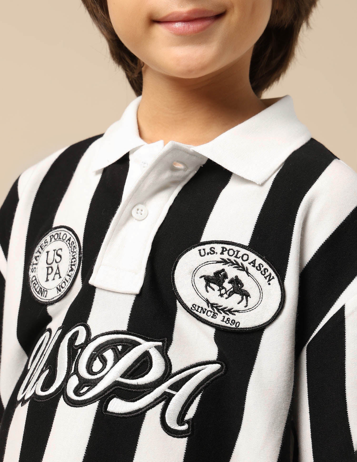 Boys Vertical Striped Boxy Fit Polo Shirt Black - U.S. POLO ASSN. | Large