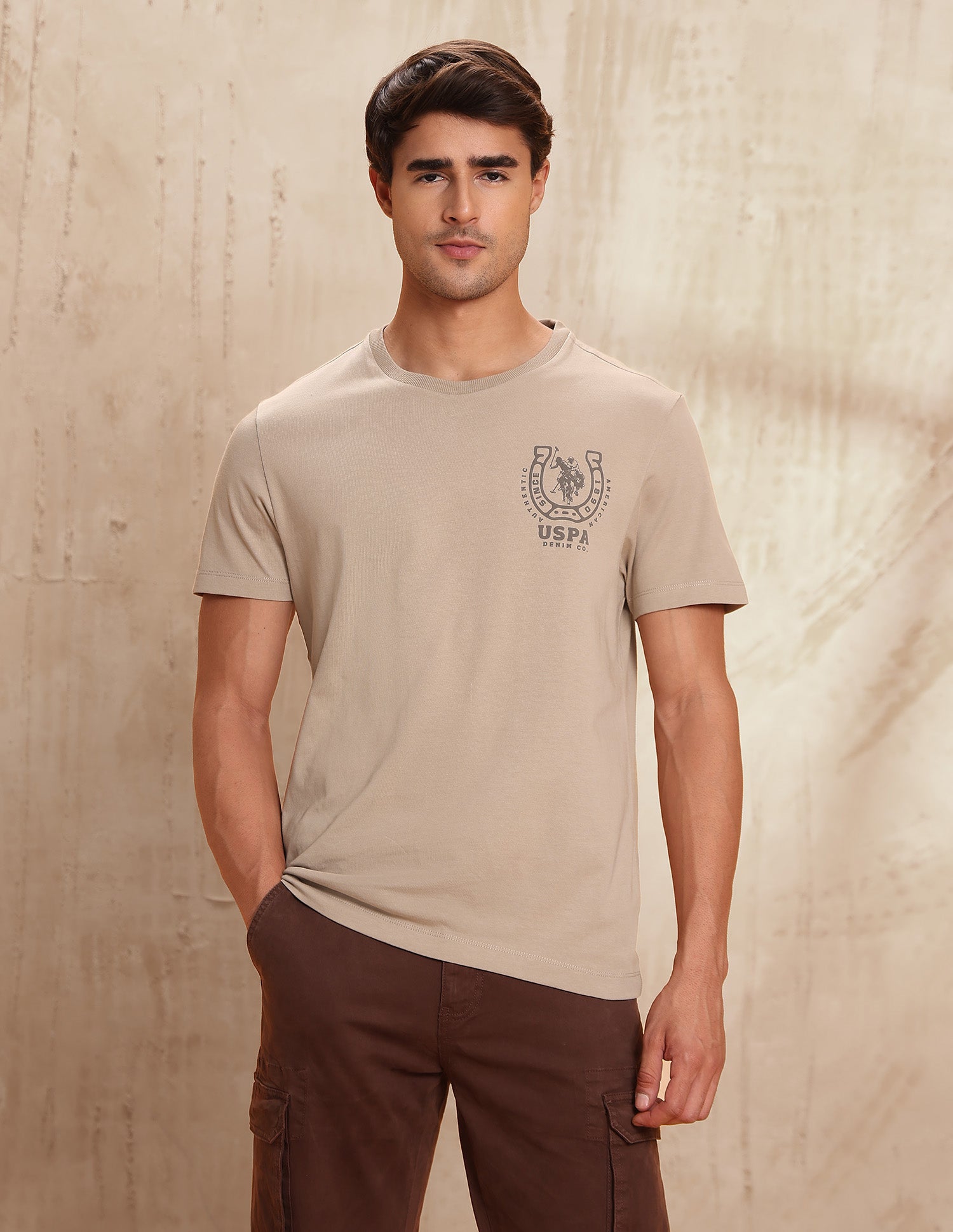 Pure Cotton Brand Printed T-Shirt Beige - U.S. POLO ASSN. | Large