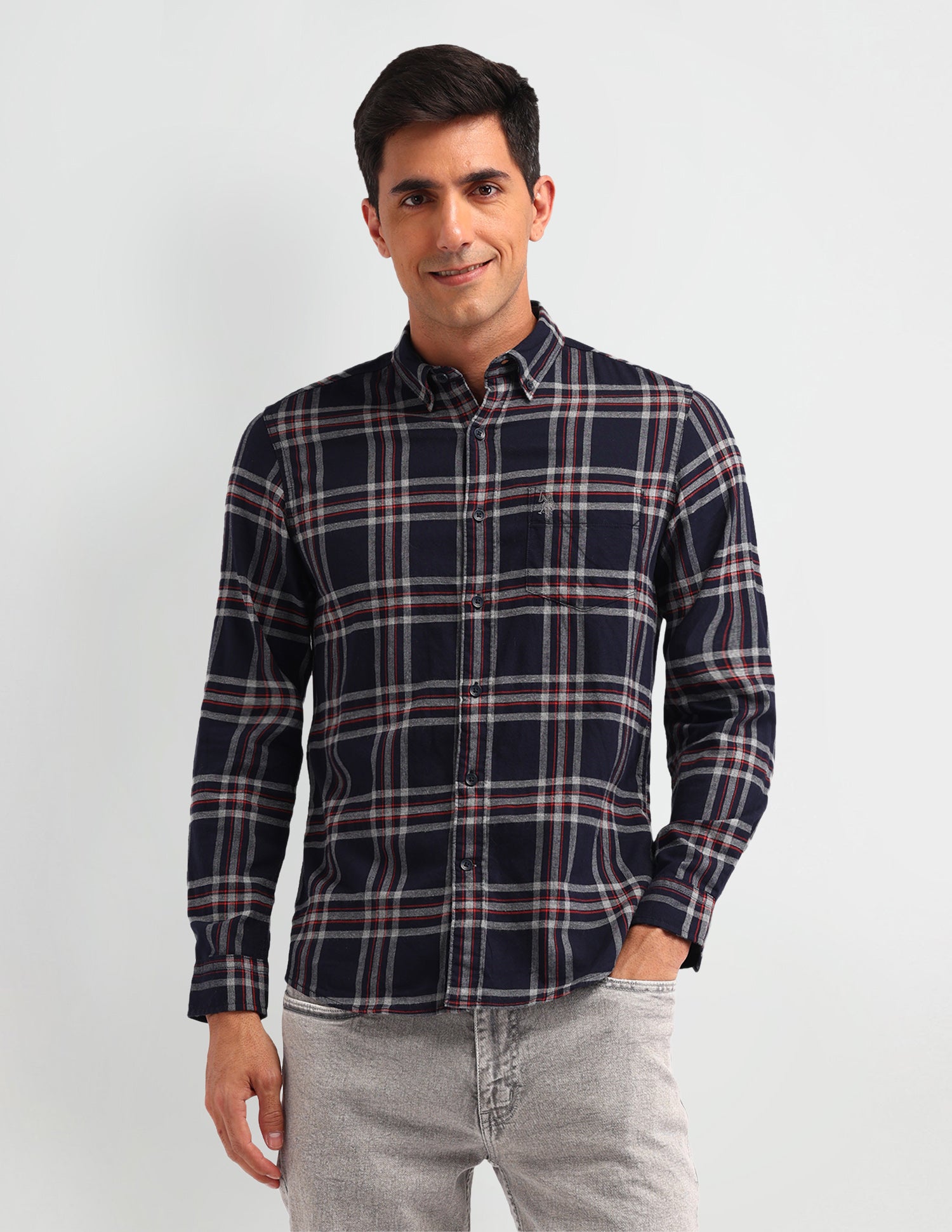 Tartan Check Printed Slim Fit Shirt Navy - U.S. Polo Assn. India | Large