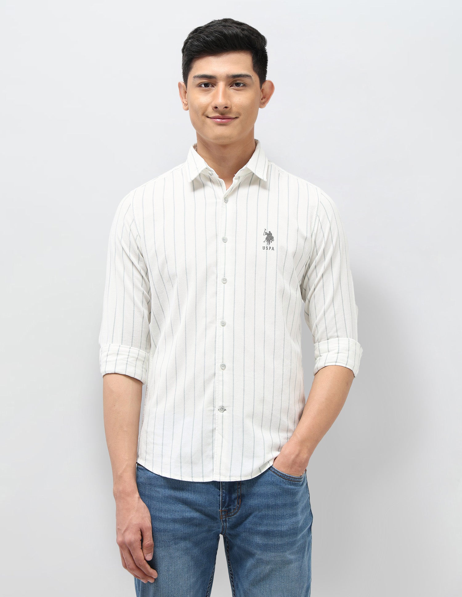 Corduroy Vertical Striped Shirt Ecru - U.S. POLO ASSN. | Large