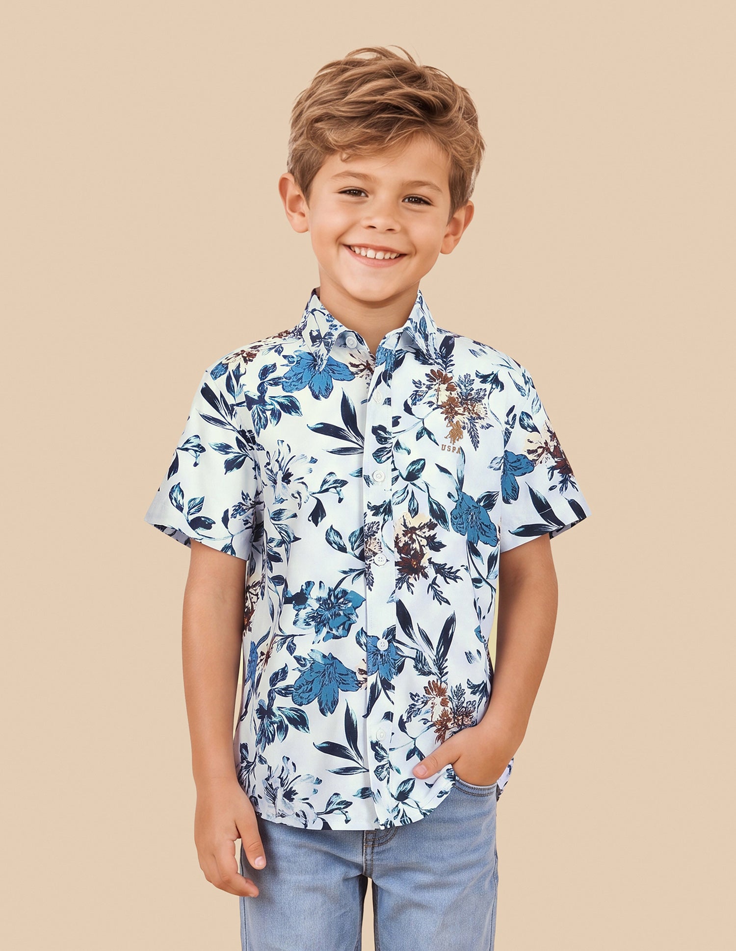 Floral Printed Regular Fit Shirt White - U.S. Polo Assn. India | Large