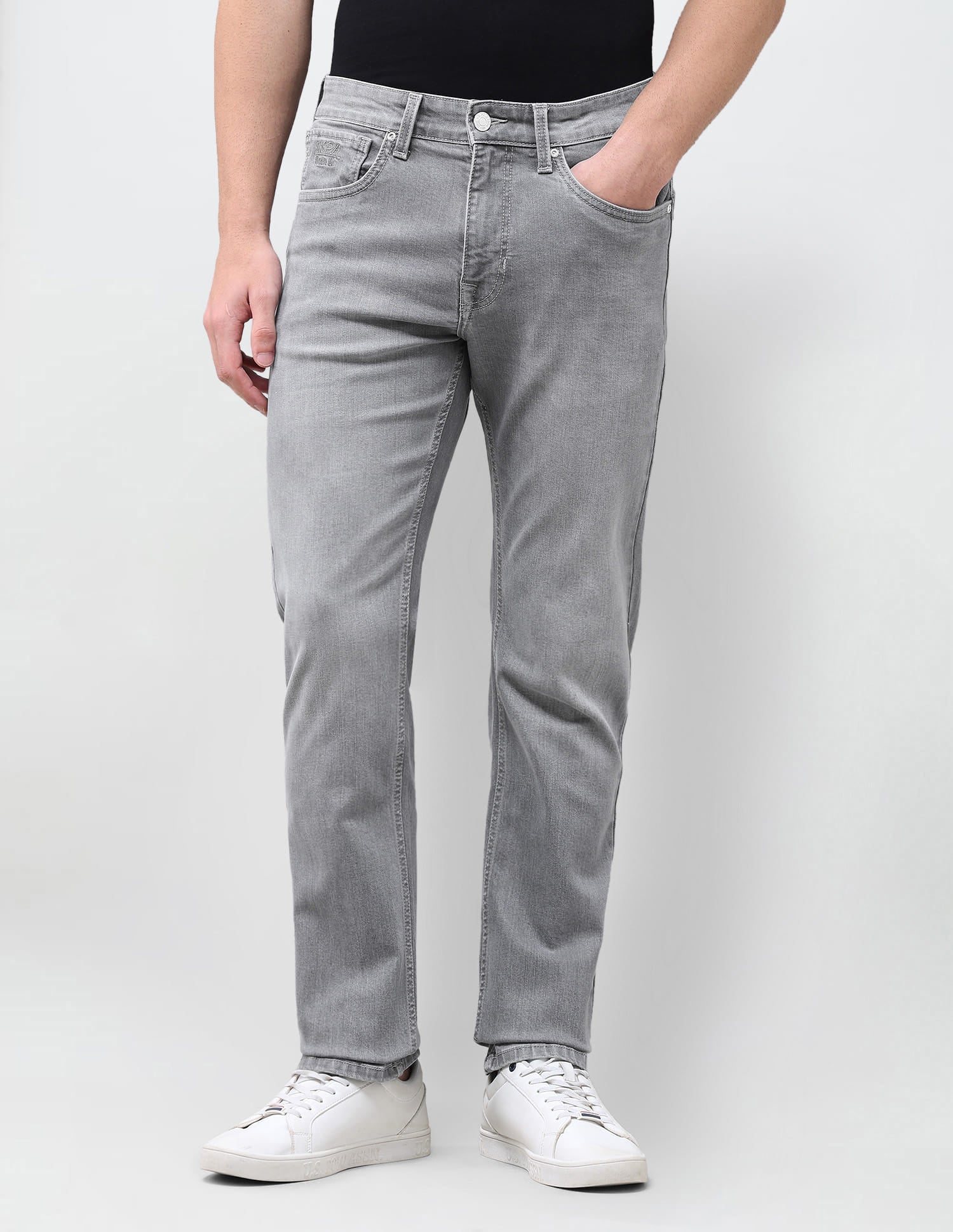 Solid Slim Straight Fit Jeans Grey - U.S. Polo Assn. India | Large