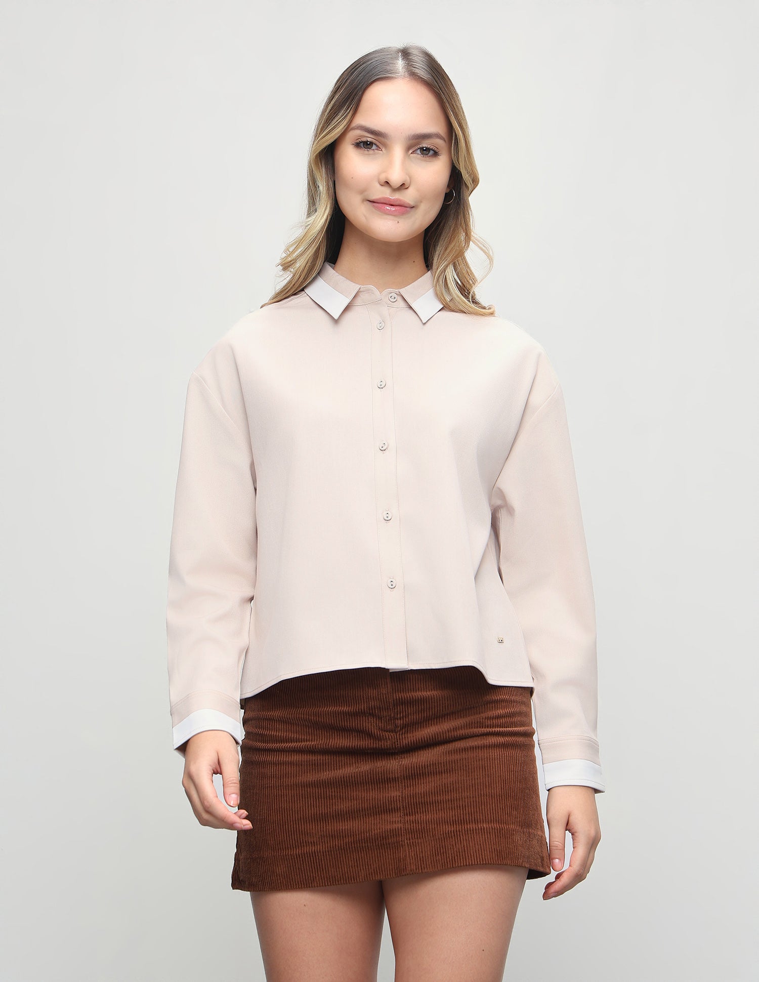 Solid Boxy Fit Shirt Beige - U.S. Polo Assn. India | Large