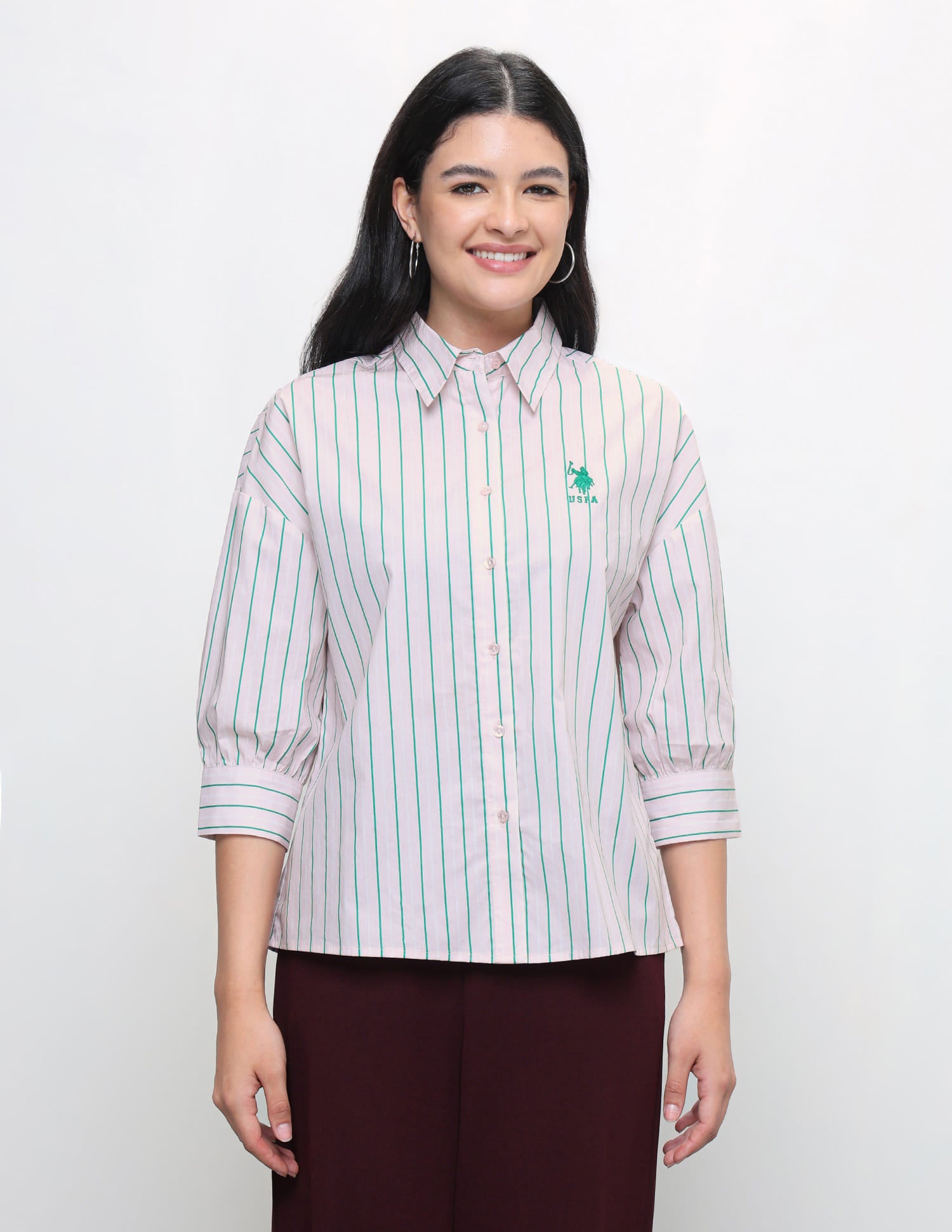 Vertical Striped Relaxed Fit Shirt Pink - U.S. Polo Assn. India | Large
