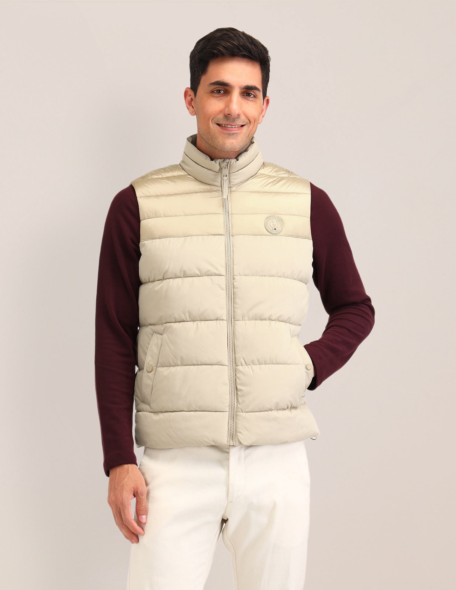 Colour blocked Regular Fit Jacket Beige - U.S. Polo Assn. India | Large