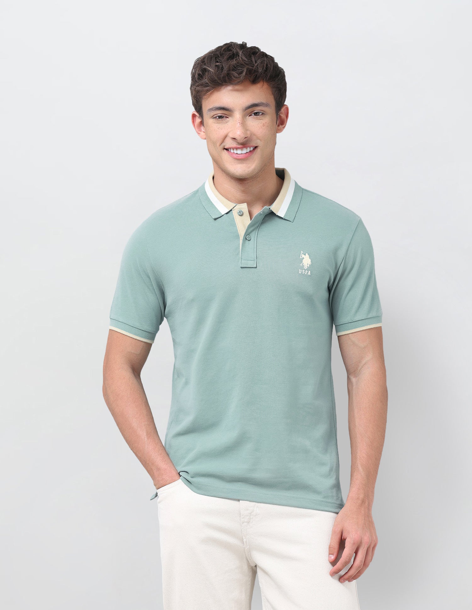 Solid Regular Fit Polo Shirt Light Green - U.S. Polo Assn. India | Large
