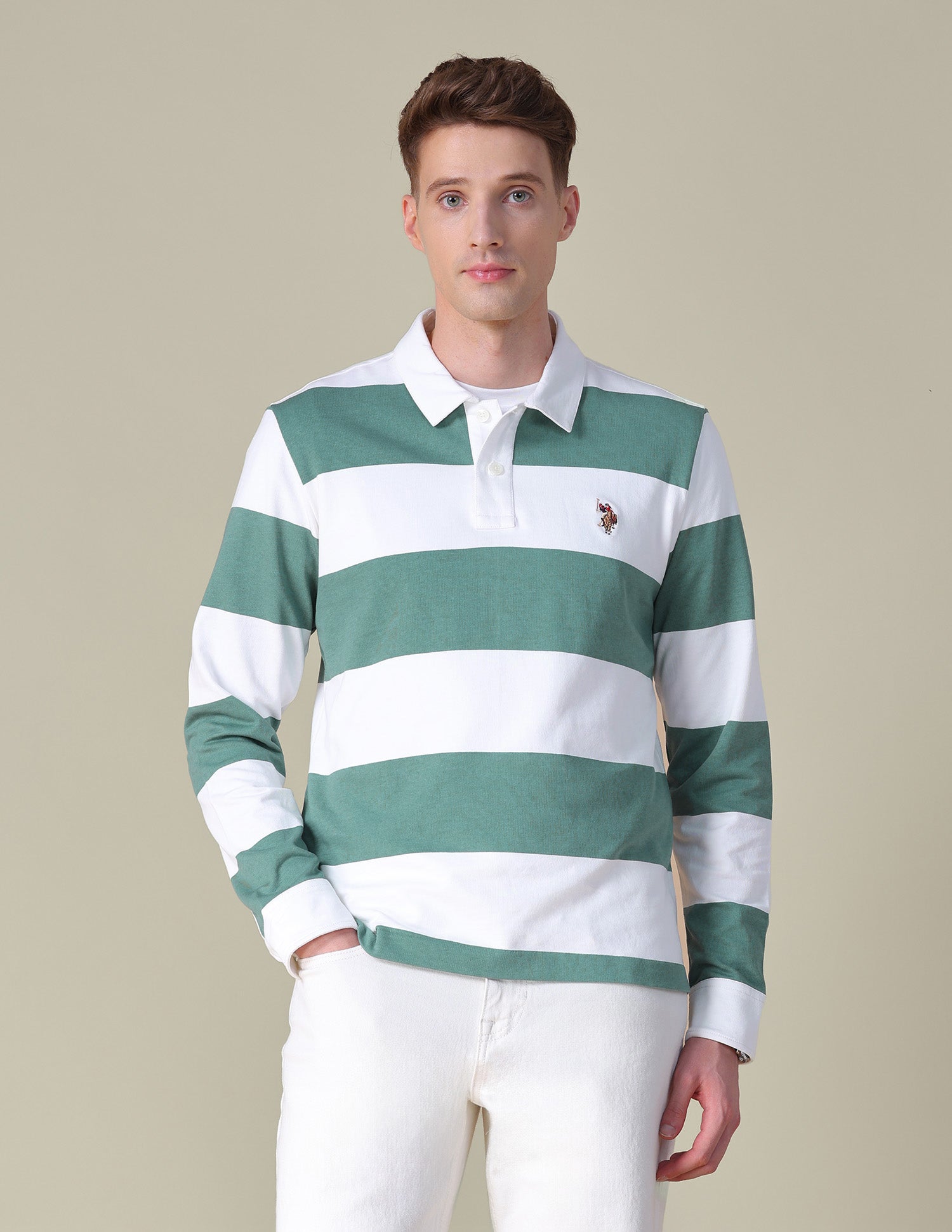 Horizontal Striped Slim Fit Polo Shirt Light Green - U.S. POLO ASSN. | Large