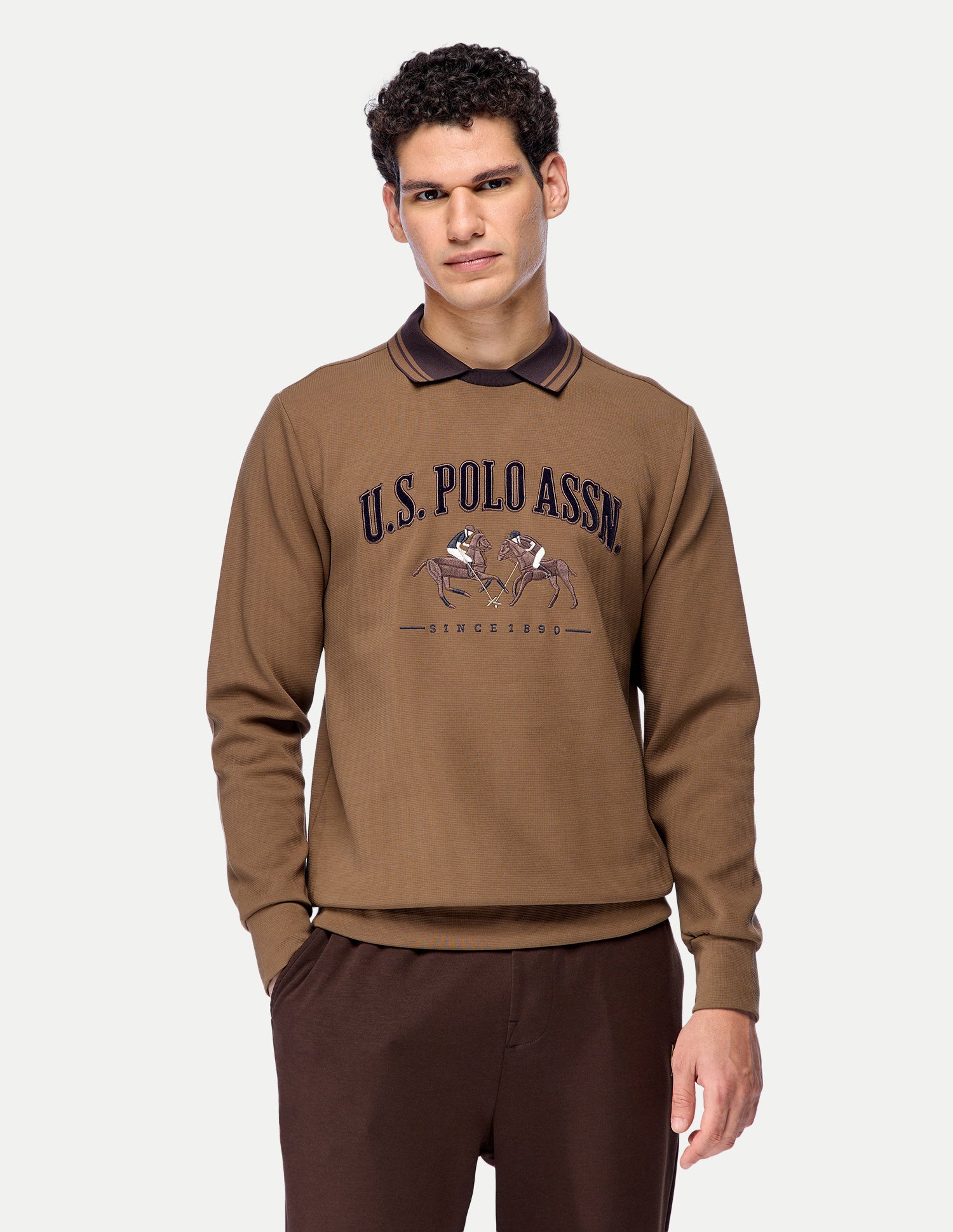 Brand Embroidered Slim Fit Sweatshirt Brown - U.S. Polo Assn. India | Large