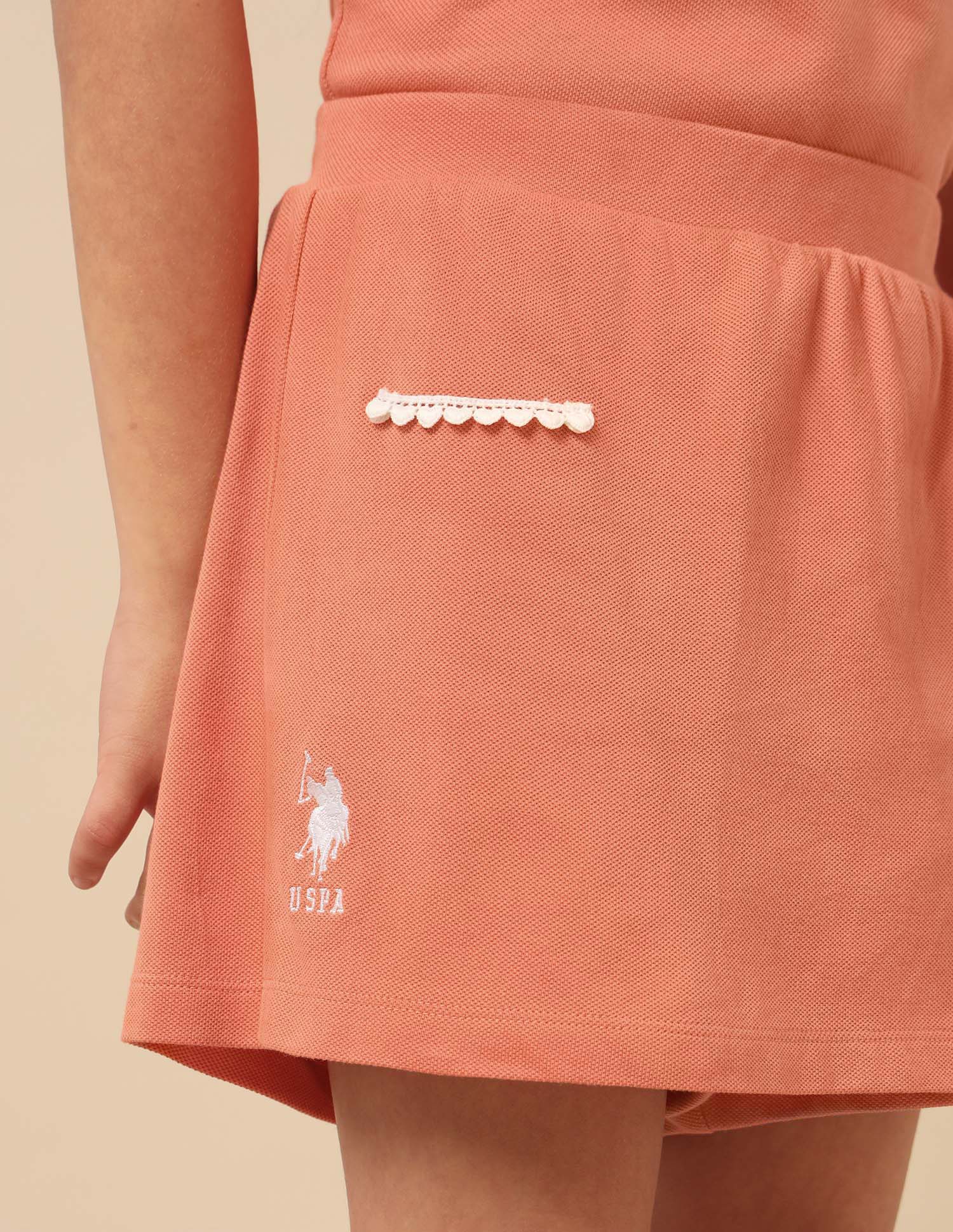 Girls Solid Lace Trim Skort Rust - U.S. POLO ASSN. | Large