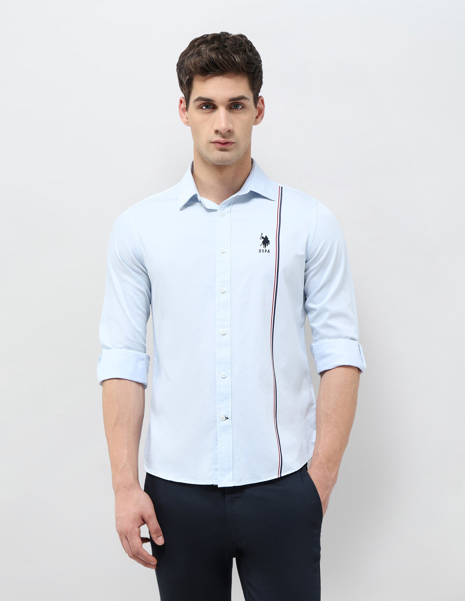 Vertical Striped Twill Shirt Light Blue - U.S. POLO ASSN. | Large