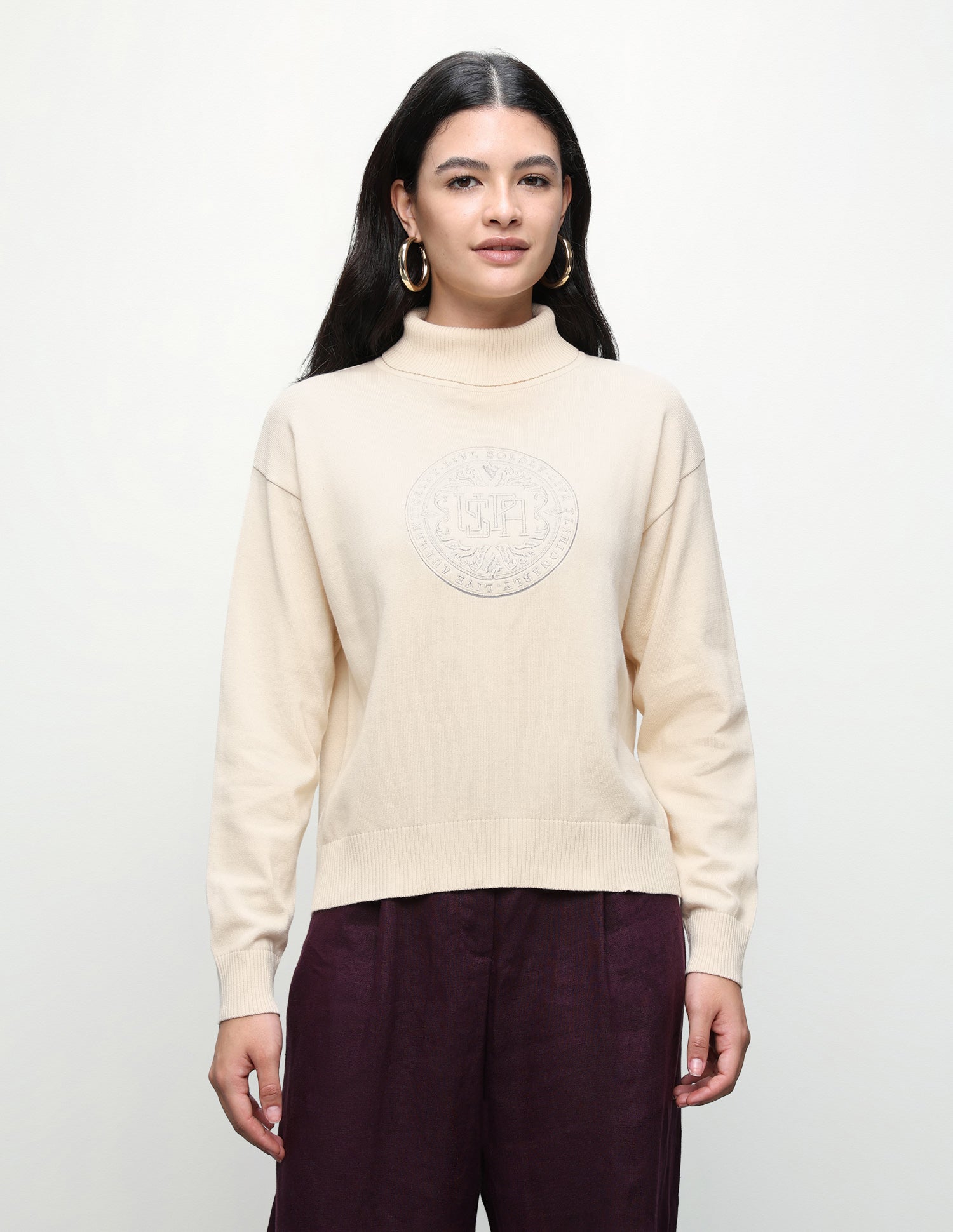 Brand Embroidered Regular Fit Sweater Off White - U.S. Polo Assn. India | Large