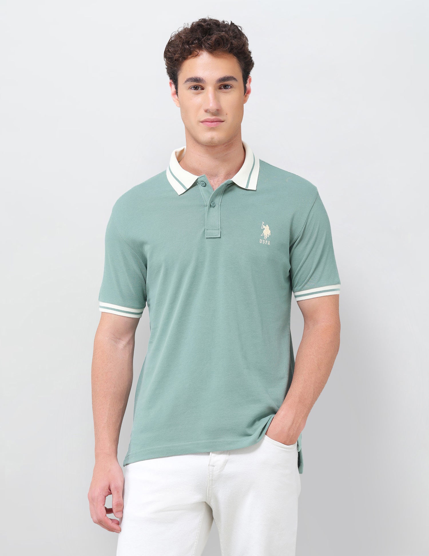 Solid Regular Fit Polo Shirt Light Green - U.S. Polo Assn. India | Large