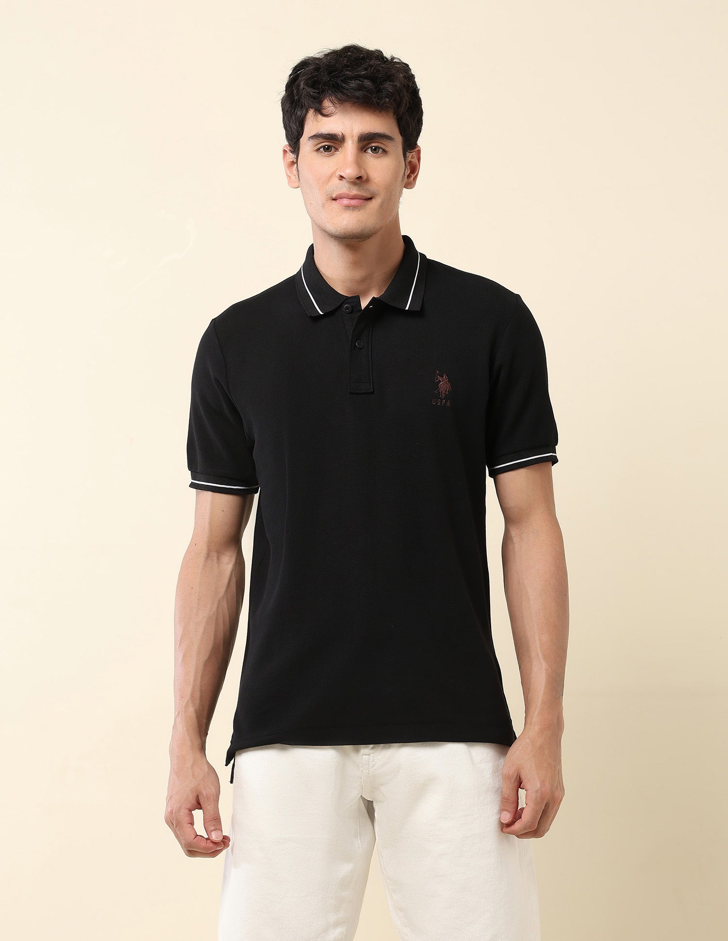 Solid Modern Monochrome Polo Shirt Black - U.S. Polo Assn. India | Large