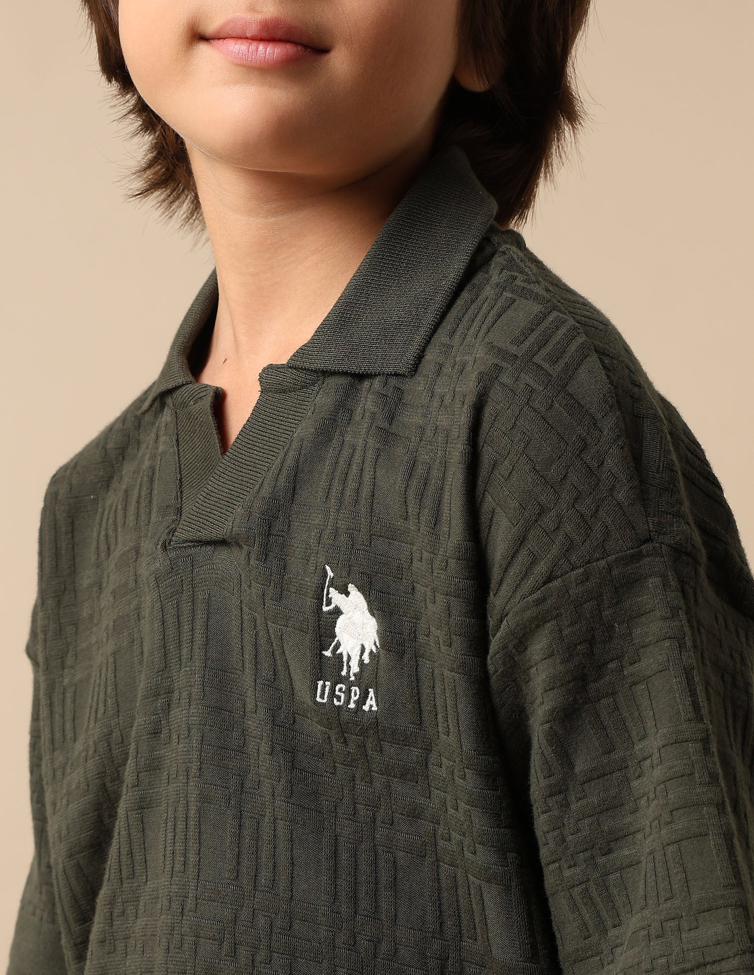 Boys Textured Boxy Fit Polo Shirt Olive - U.S. POLO ASSN. | Large