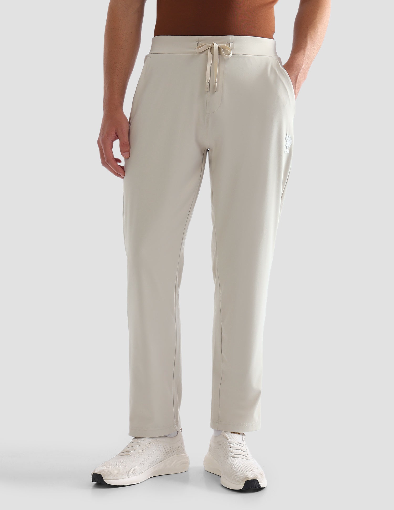 Slim Fit Mid Rise Active Track Pants Beige - U.S. Polo Assn. India | Large