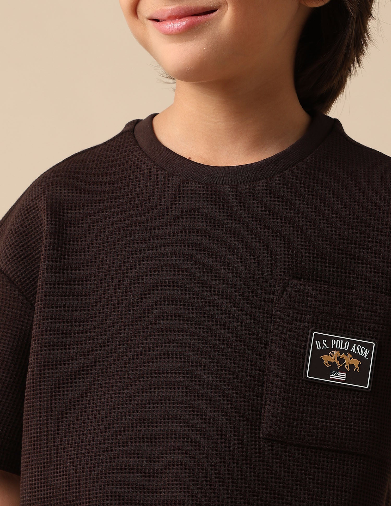 Boys Textured Boxy Fit T Shirt Dark Brown - U.S. POLO ASSN. | Large