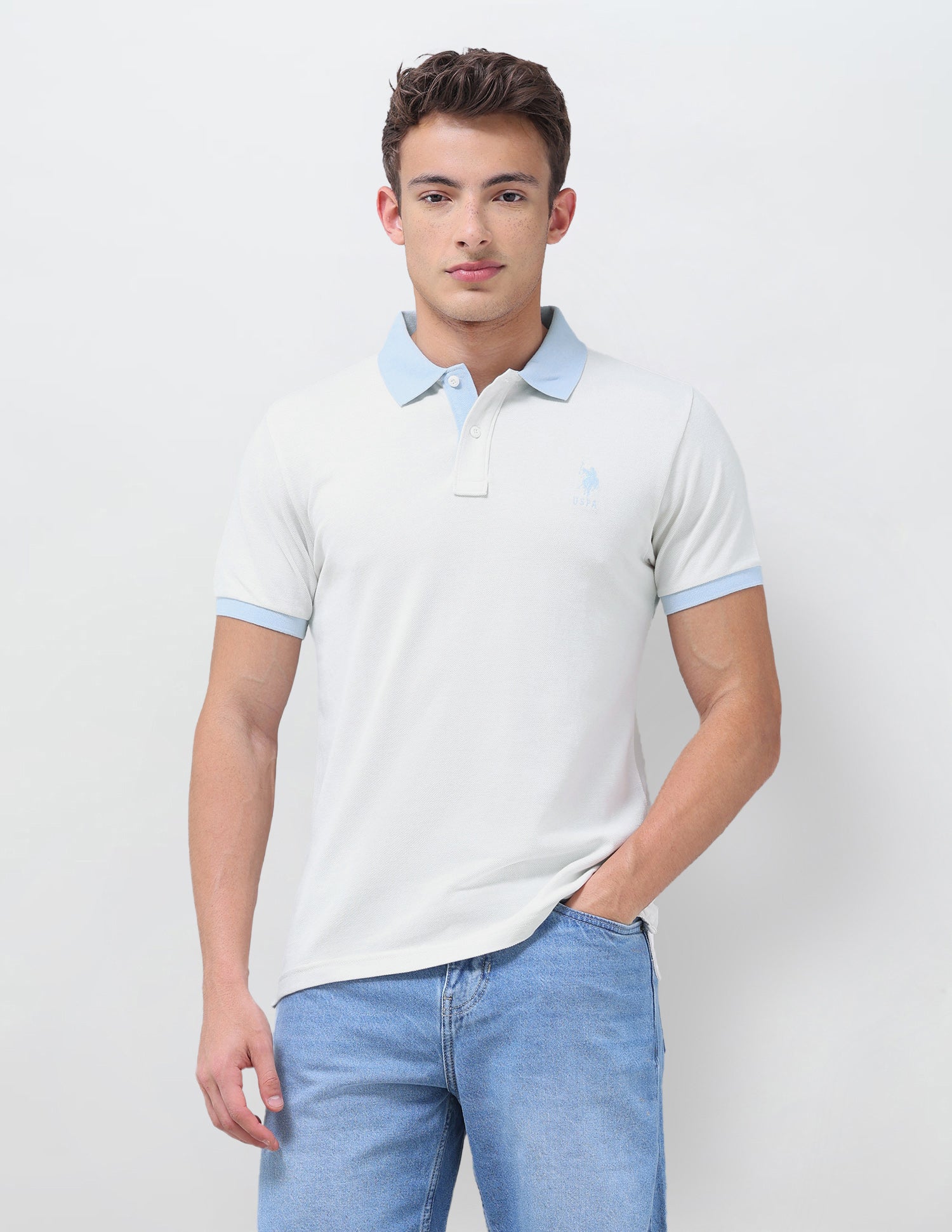 Solid Regular Fit Polo Shirt Off White - U.S. Polo Assn. India | Large