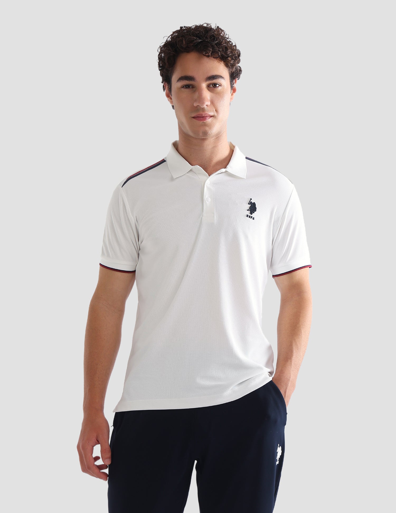 Solid Slim Fit Active Polo Shirt Off White - U.S. Polo Assn. India | Large