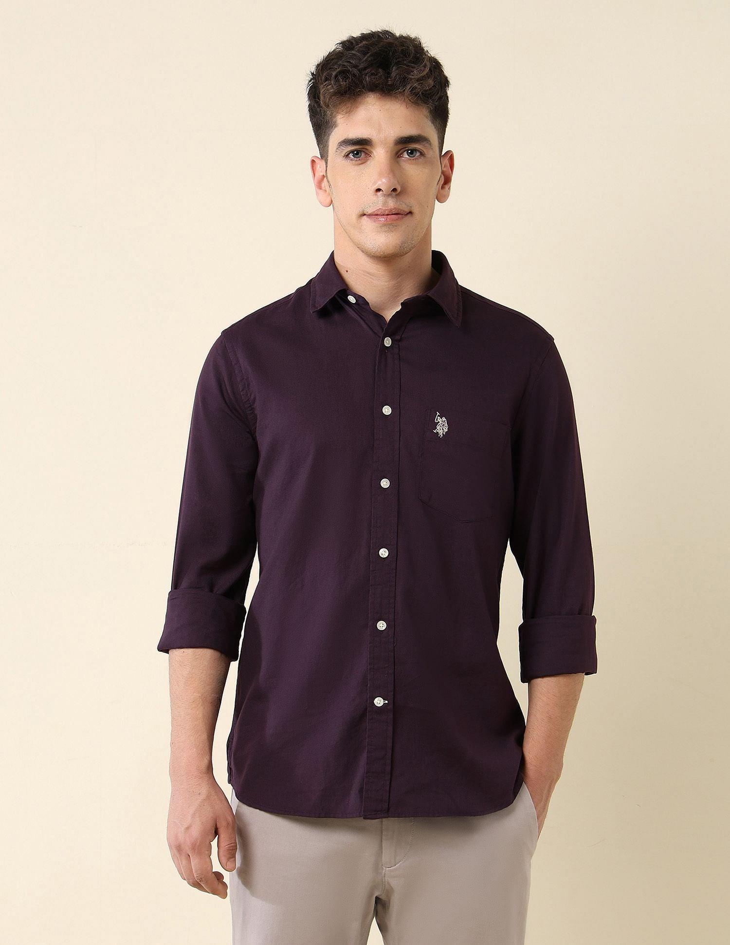 Tailored Fit Dobby Shirt Wine - U.S. Polo Assn. India | Large