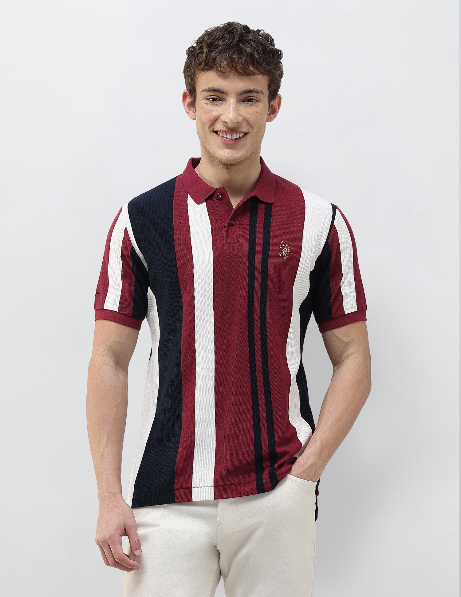 Vertical Striped Slim Fit Polo Shirt Red - U.S. Polo Assn. India | Large
