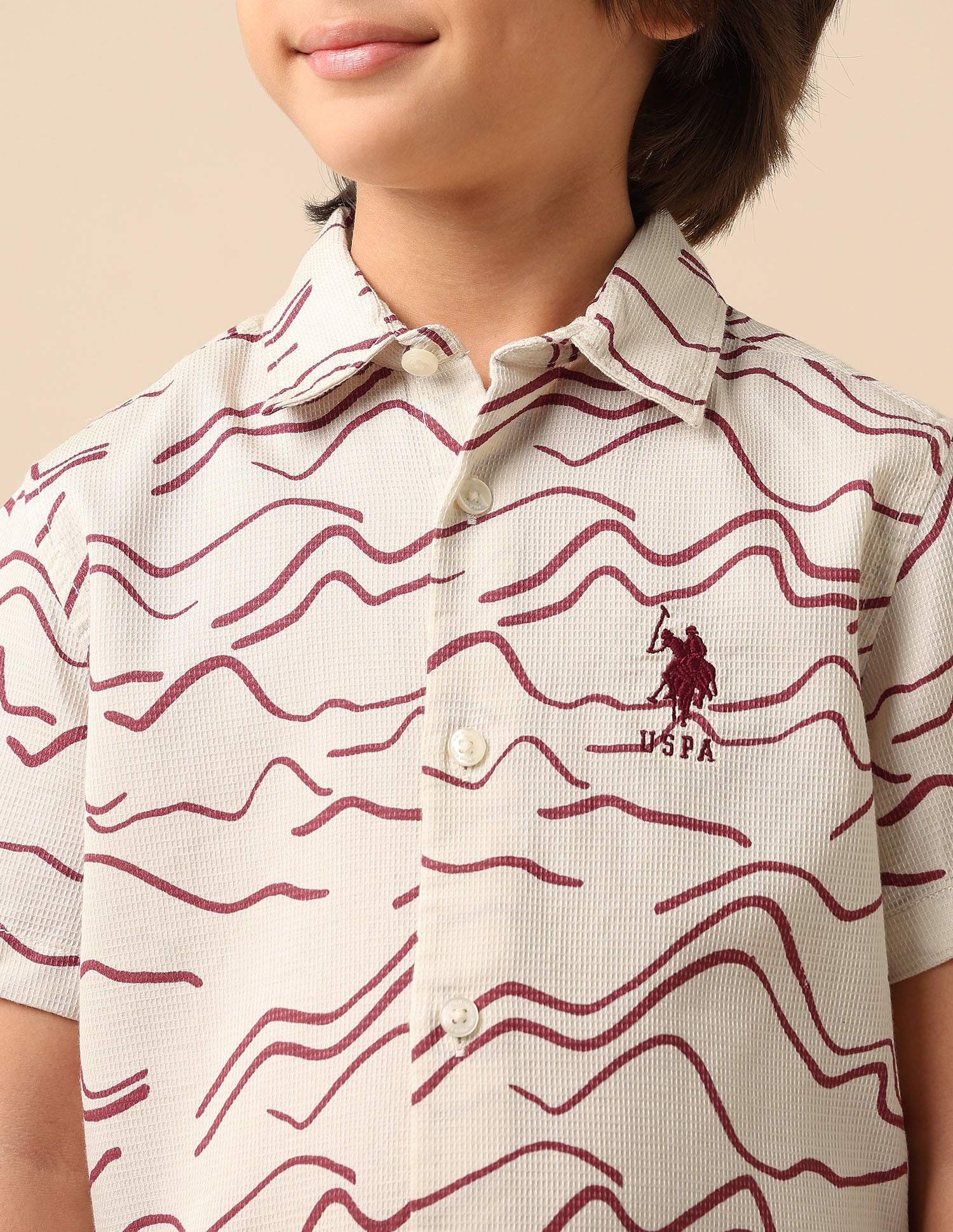 Boys Abstract Printed Pure Cotton Shirt Beige - U.S. POLO ASSN. | Large