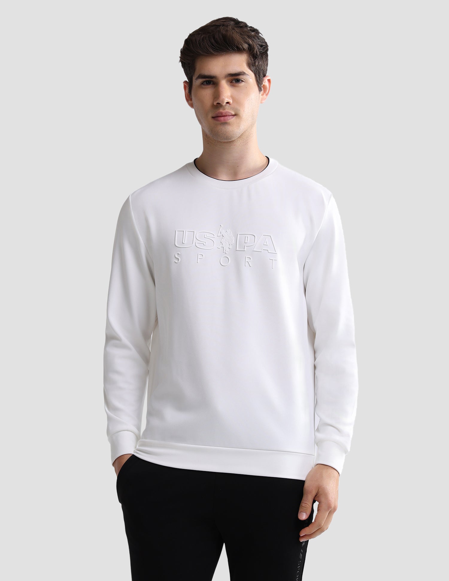 Brand Embossed Slim Fit Active Sweatshirt White - U.S. Polo Assn. India | Large
