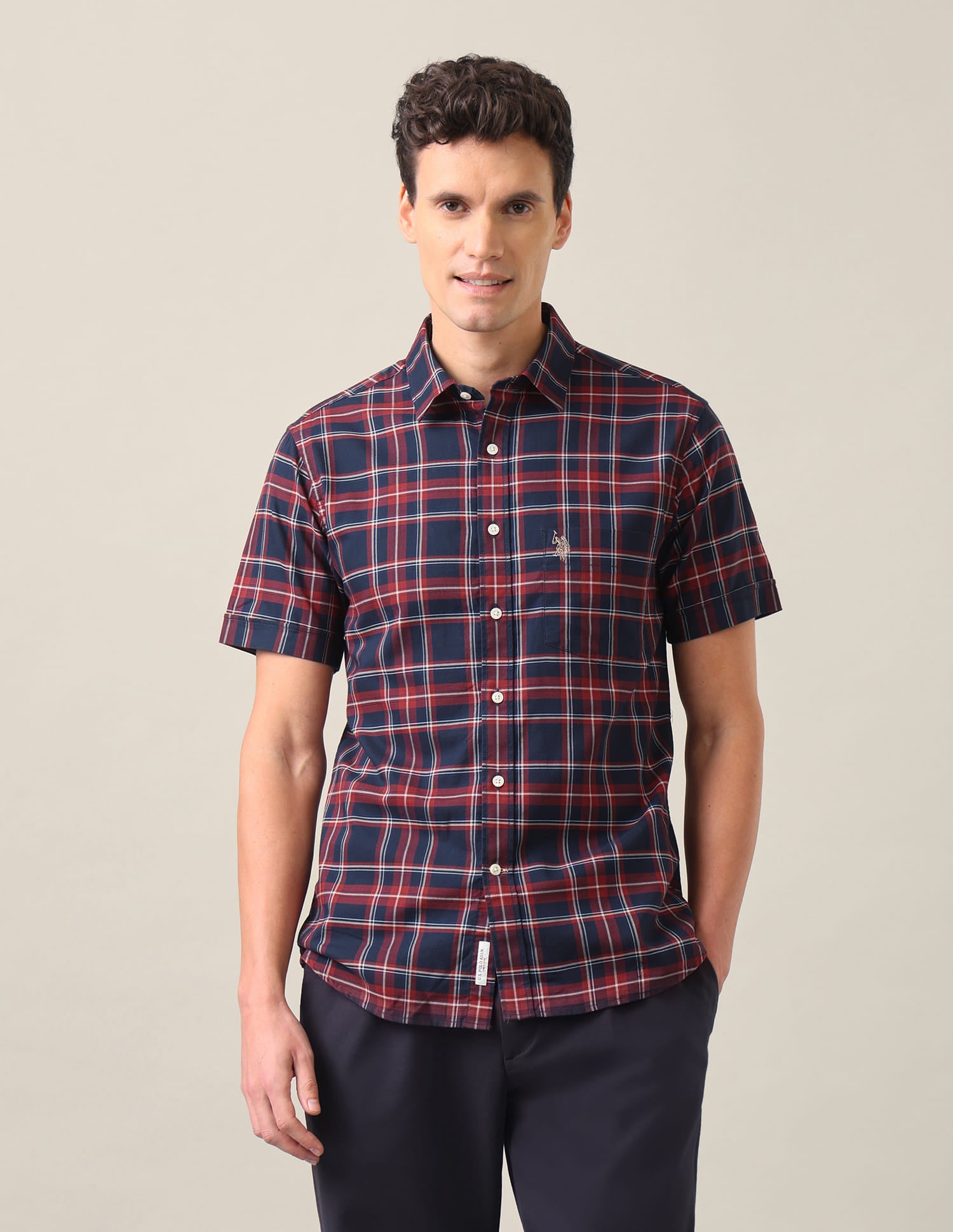 Plaid Checked Tailored Fit Shirt Navy Blue - U.S. Polo Assn. India | Large