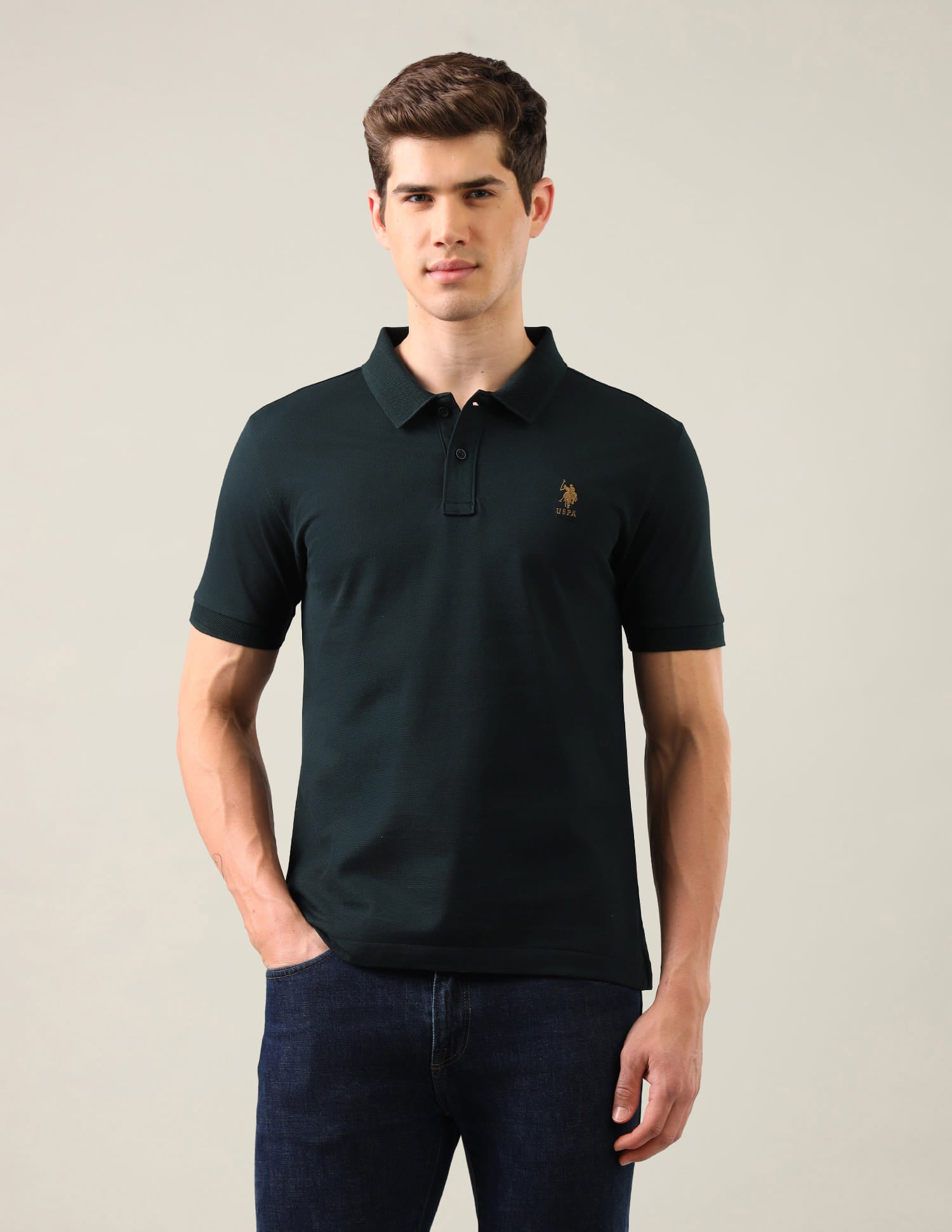 Brand Embroidered Slim Fit Polo Shirt Green - U.S. Polo Assn. India | Large