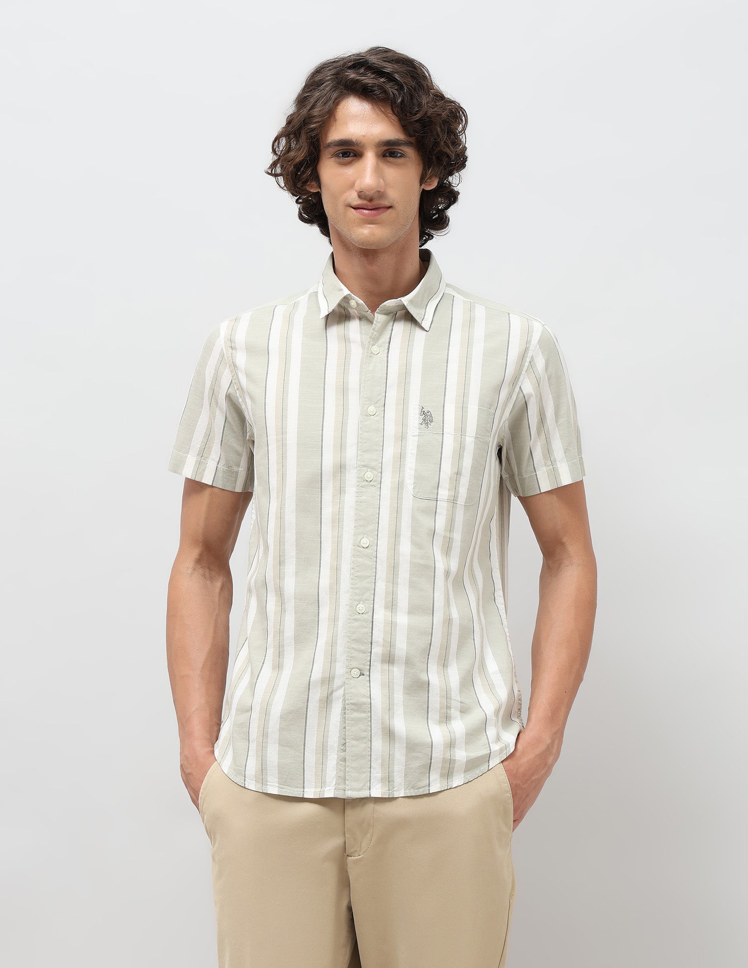 Pure Cotton Slim Fit Shirt Light Olive - U.S. POLO ASSN. | Large