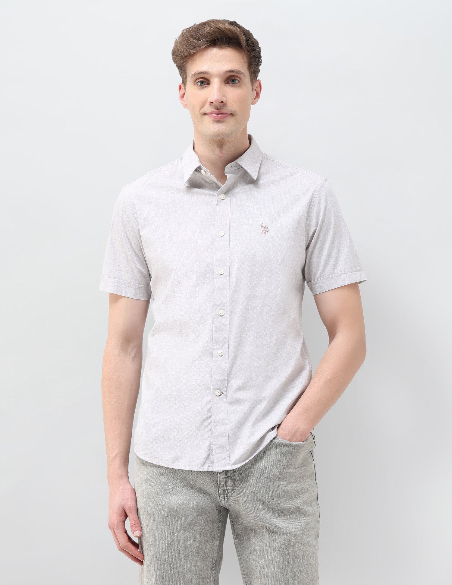 Geometric Printed Tailored Fit Shirt Beige - U.S. Polo Assn. India | Large