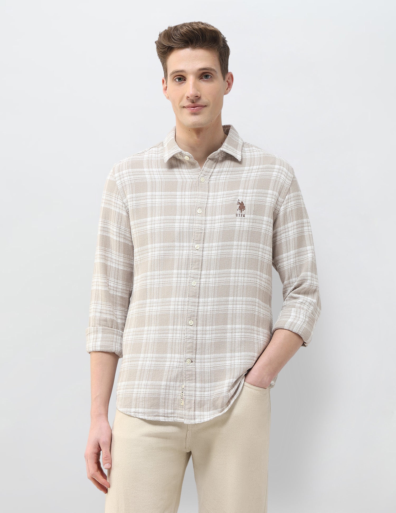 Plaid Checked Motel On The Coast Shirt Khaki - U.S. Polo Assn. India | Large