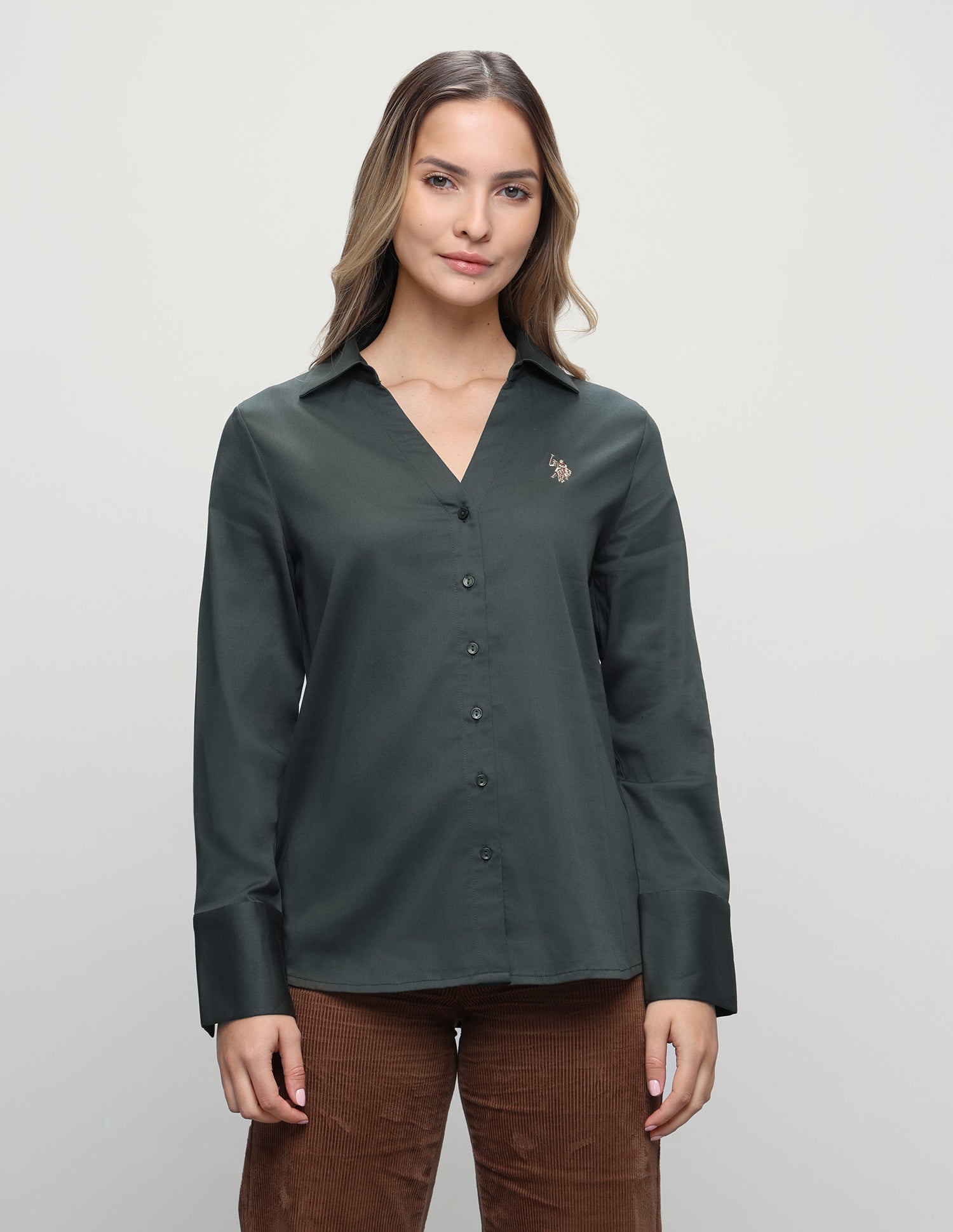 Solid Regular Fit Shirt Dark Green - U.S. Polo Assn. India | Large
