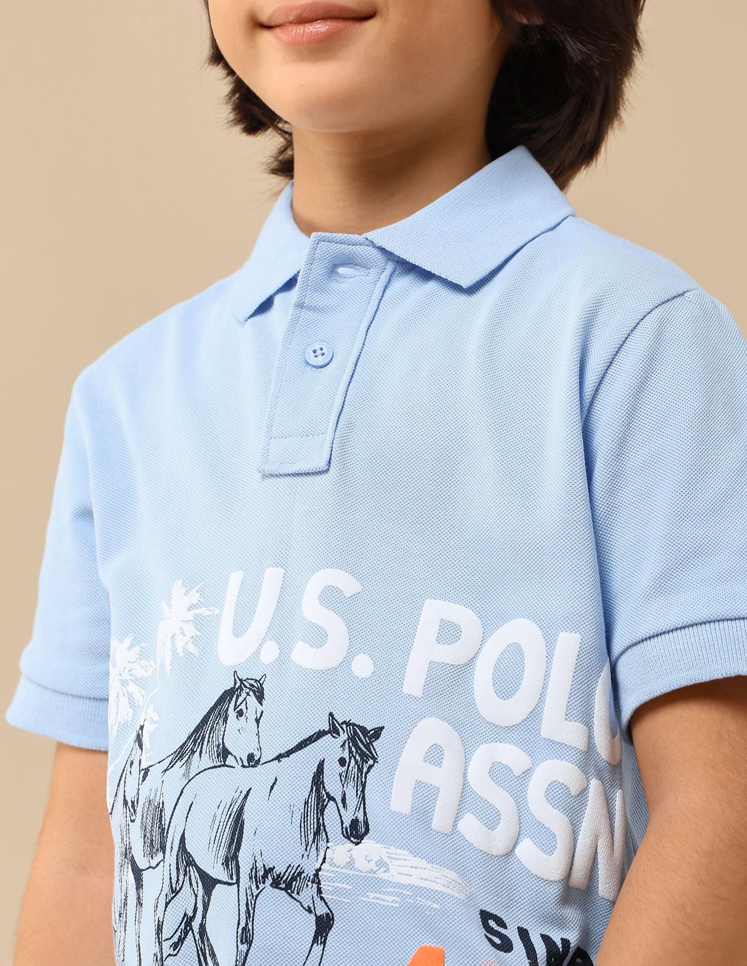 Boys Graphic Brand Printed Regular Fit Polo Shirt Light Blue - U.S. POLO ASSN. | Large