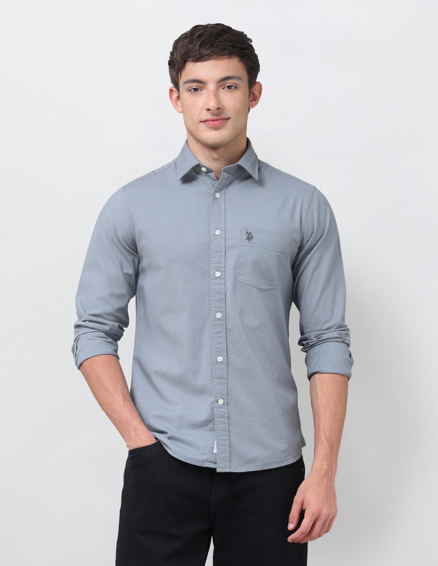 Tailored Fit Oxford Shirt Light Grey - U.S. Polo Assn. India | Large