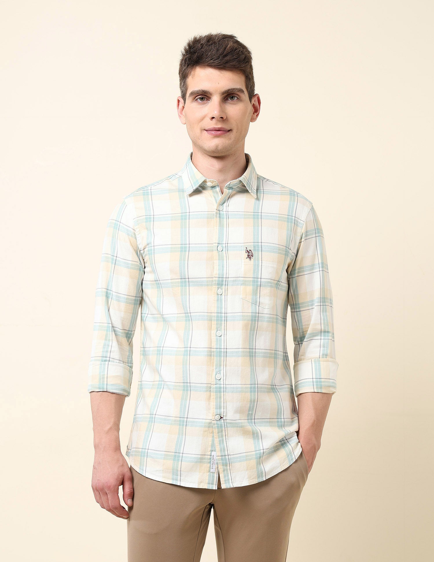 Tartan Checked Twill Shirt Beige - U.S. Polo Assn. India | Large
