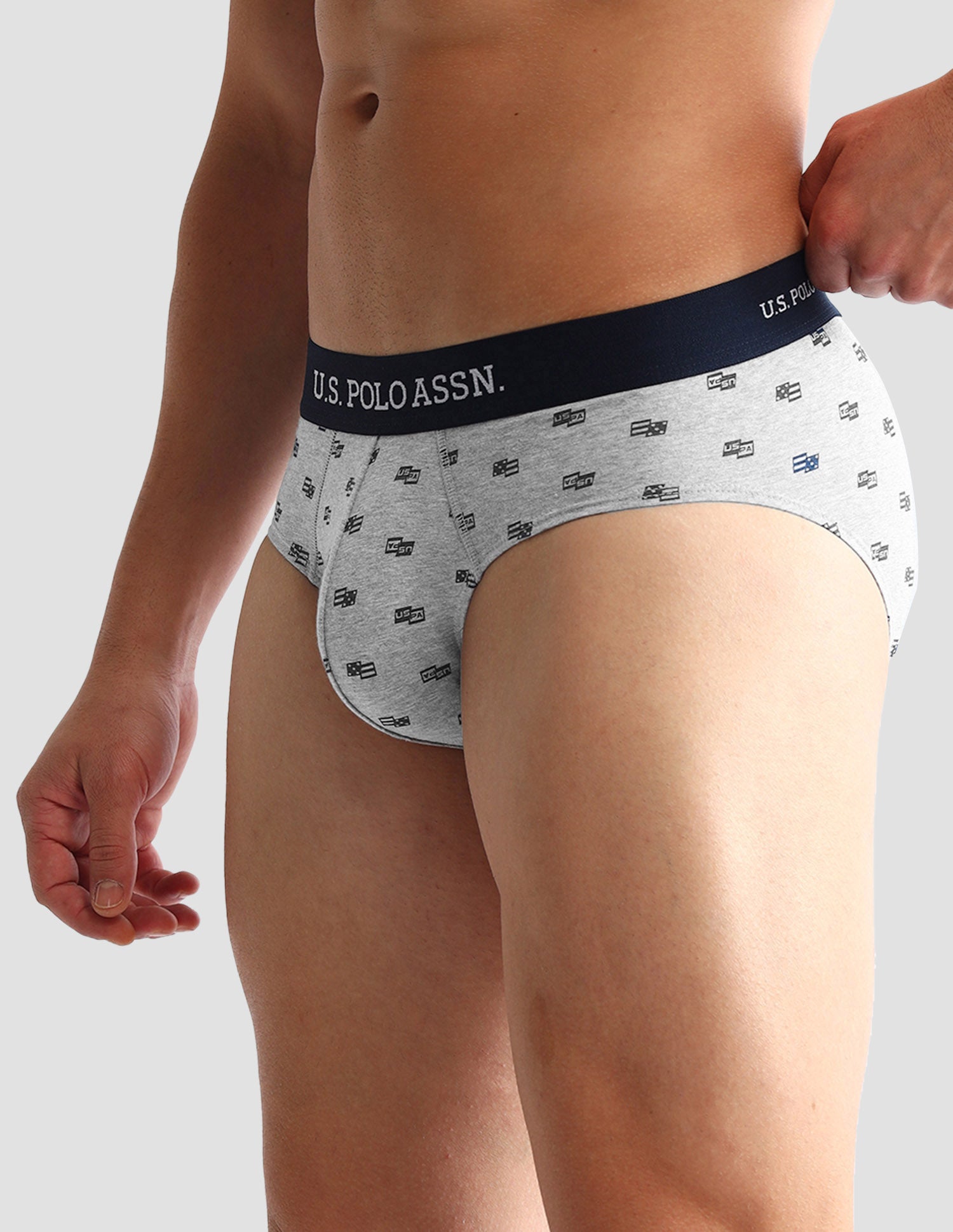 Anti Microbial Printed OEB14 Briefs - Pack Of 3 Navy, Grey Melange and Navy - U.S. POLO ASSN. | Large