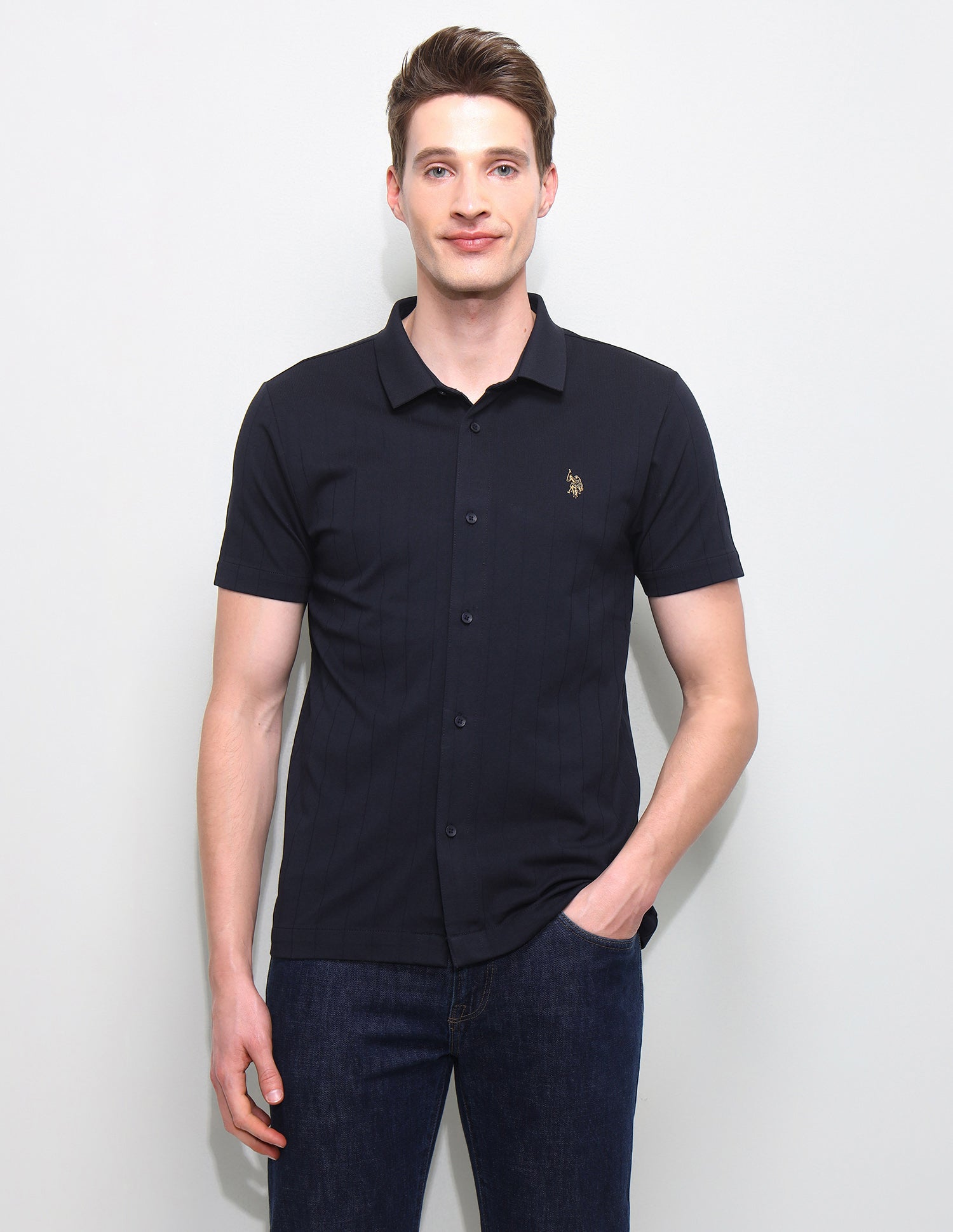 Knitted Slim Fit Shirt Navy - U.S. Polo Assn. India | Large