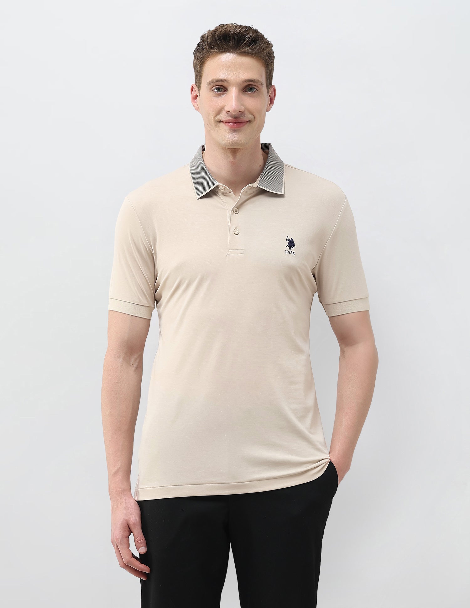 Solid Slim Fit Polo Shirt Beige - U.S. Polo Assn. India | Large