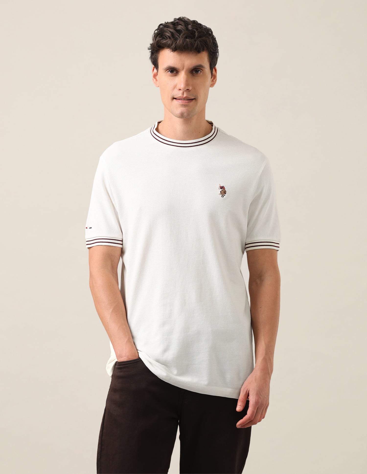 Solid Slim Fit T-Shirt Ivory - U.S. Polo Assn. India | Large