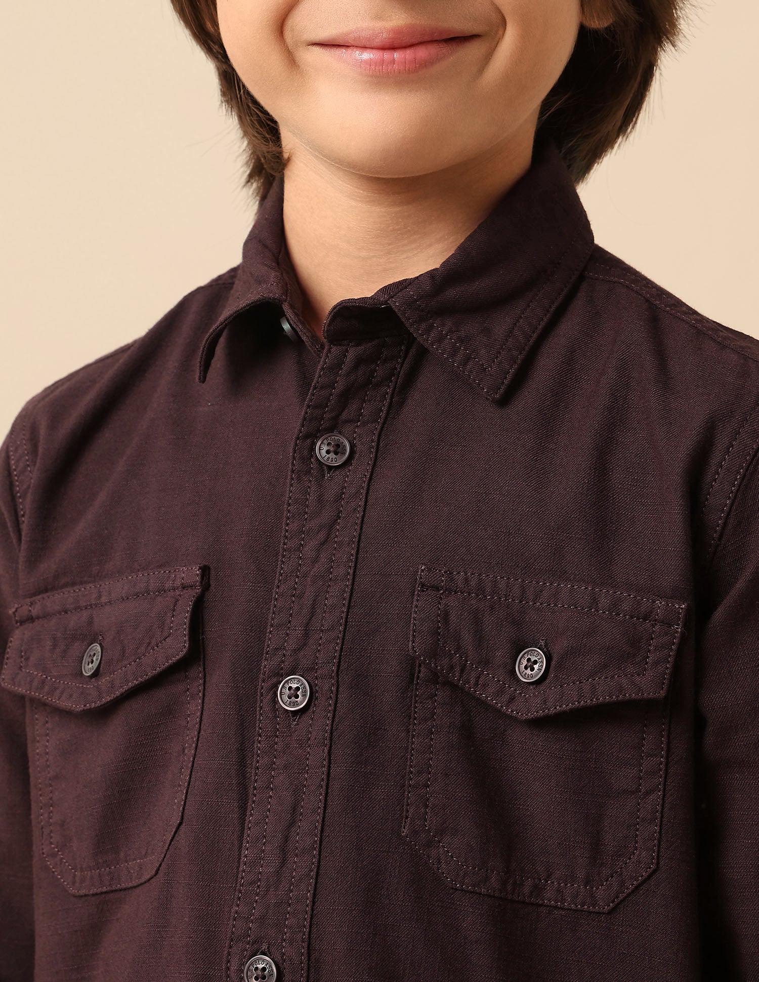 Boys Regular Fit Solid Shirt Choco - U.S. POLO ASSN. | Large