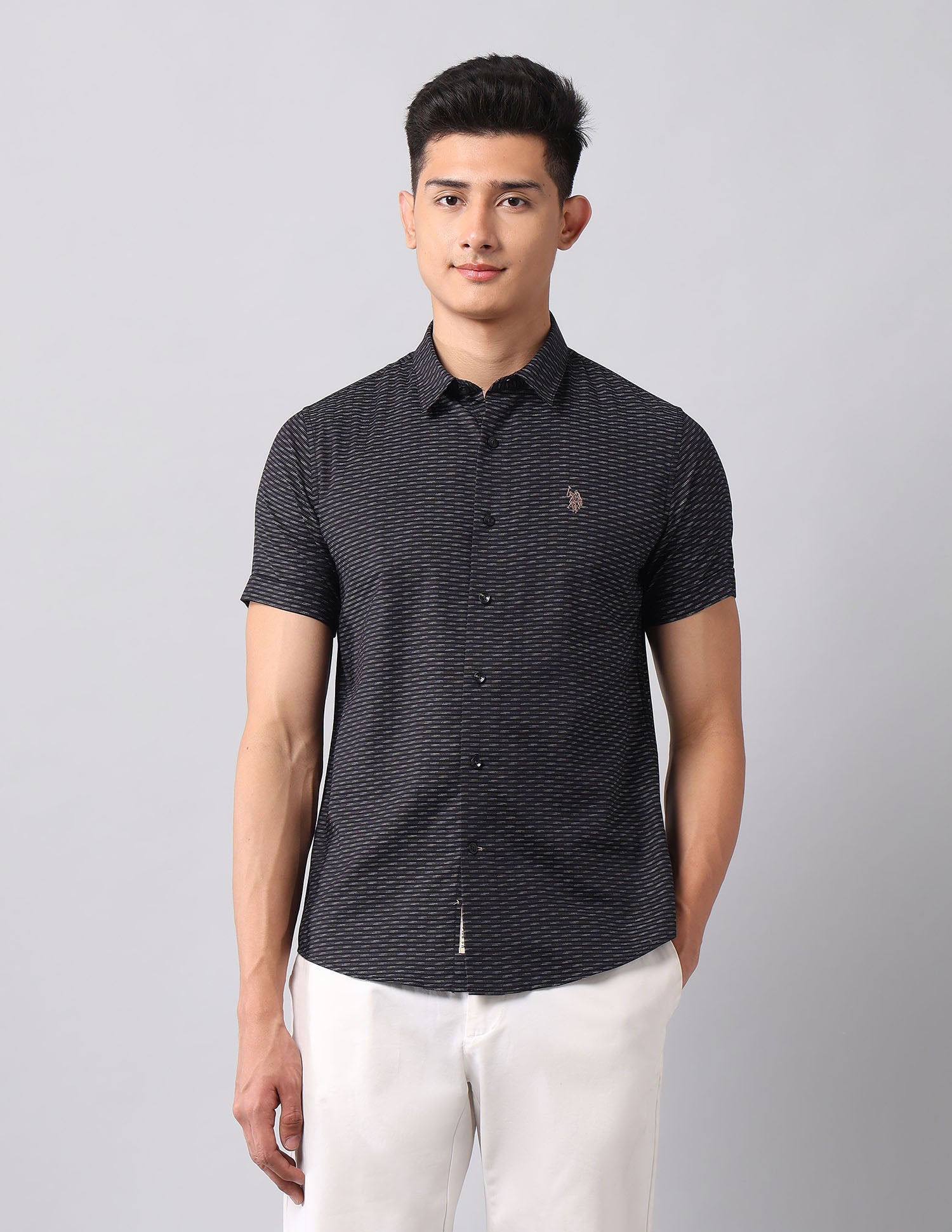 All Over Printed Dobby Shirt Black - U.S. POLO ASSN. | Large