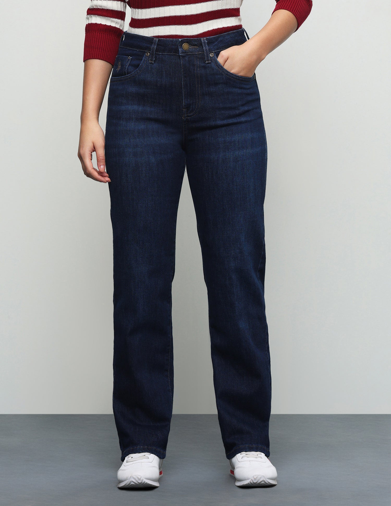 Whiskered Straight Fit Jeans Dark Blue - U.S. Polo Assn. India | Large