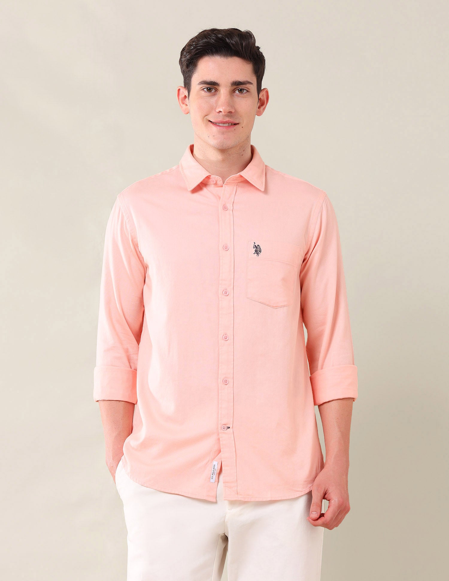 Solid Tailored Fit Shirt Peach - U.S. Polo Assn. India | Large