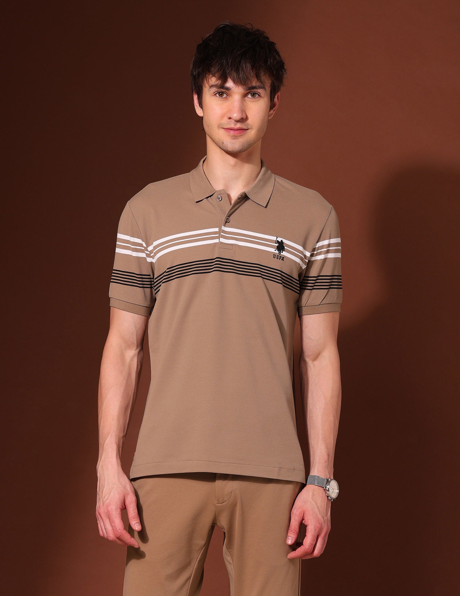 Horizontal Striped Working Holiday Polo Shirt Beige - U.S. Polo Assn. India | Large