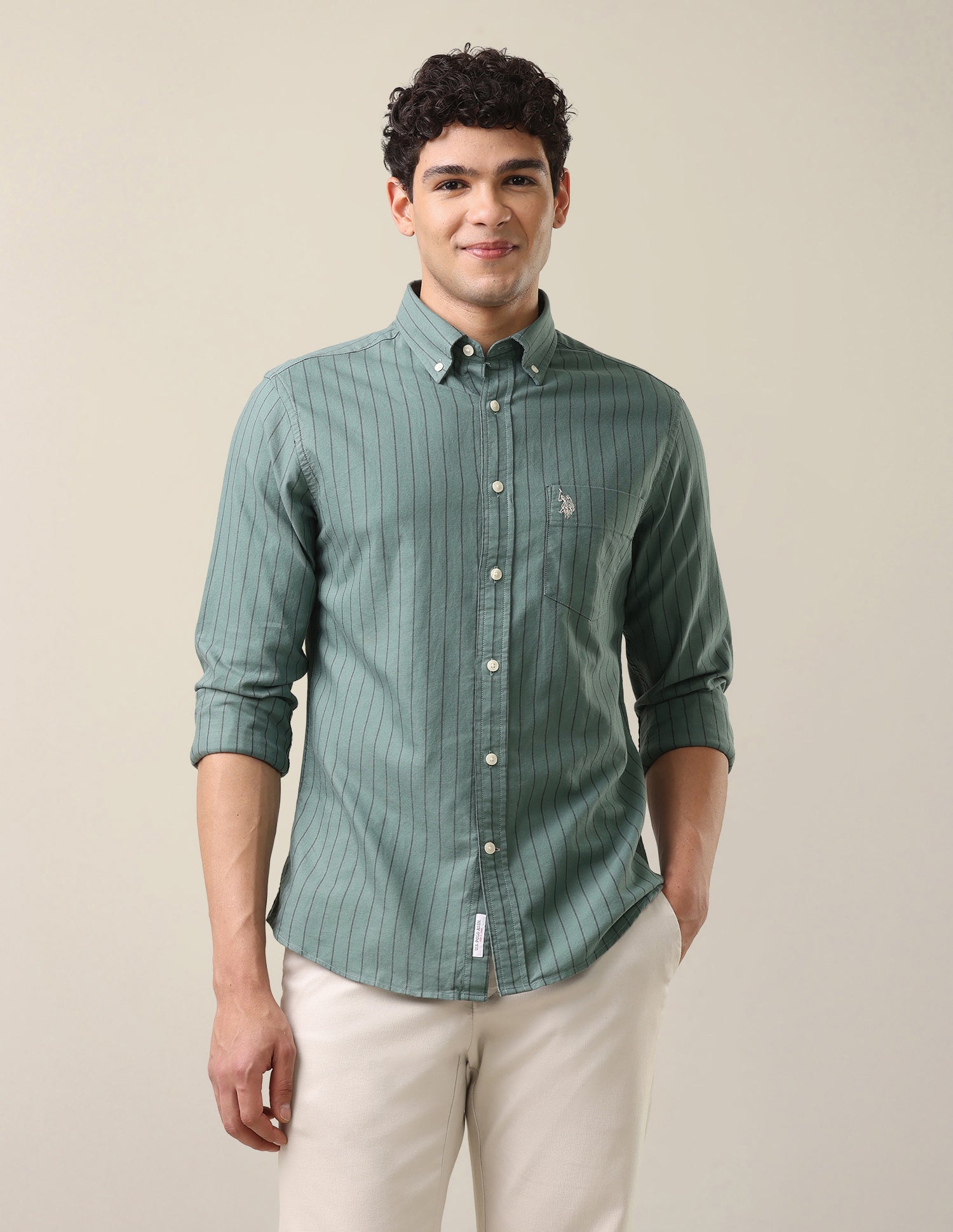 Oxford Tailored Fit Button-Down Collar Shirt Green - U.S. Polo Assn. India | Large