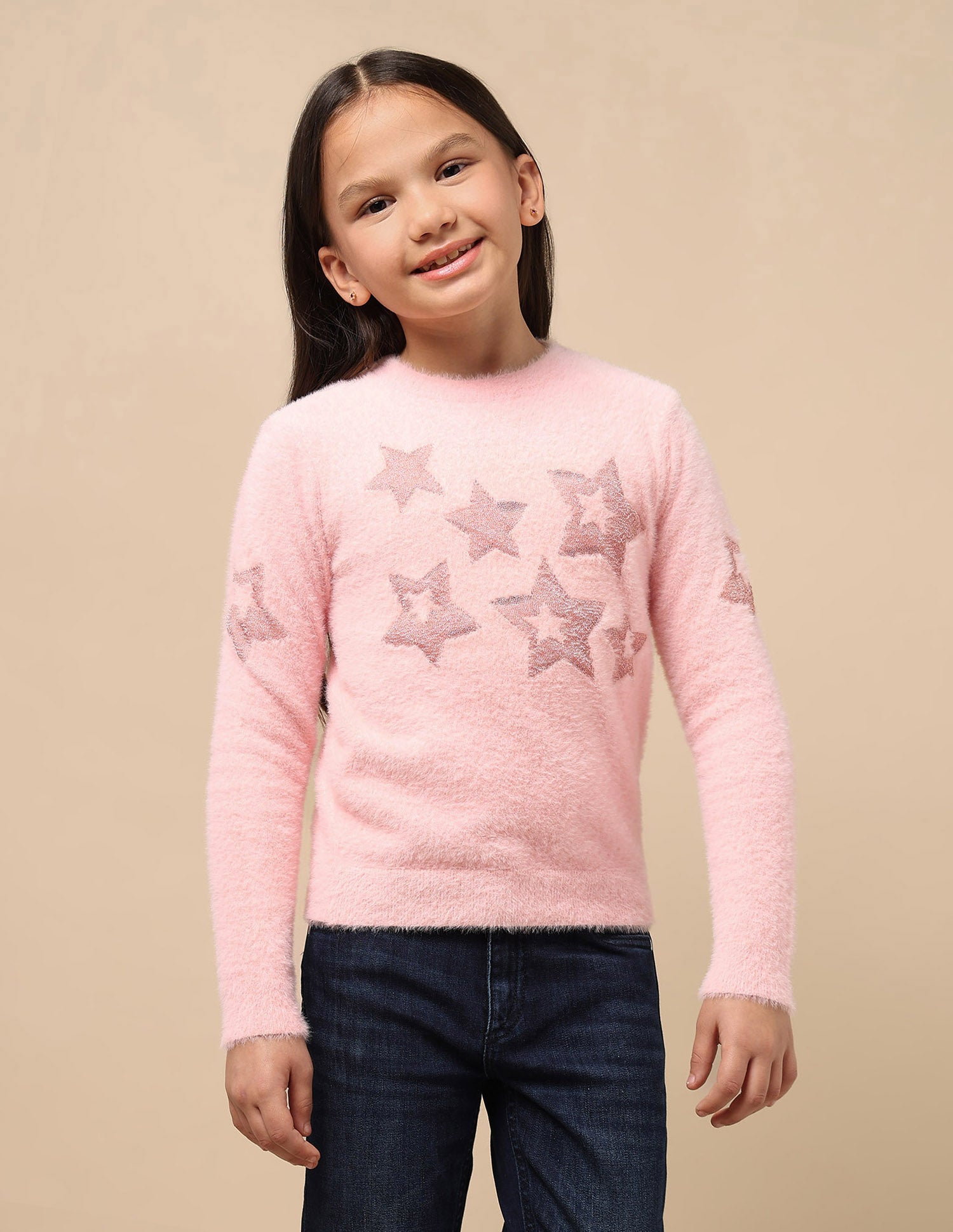 Girls Patterned Knit Pullover Sweater Pink - U.S. POLO ASSN. | Large