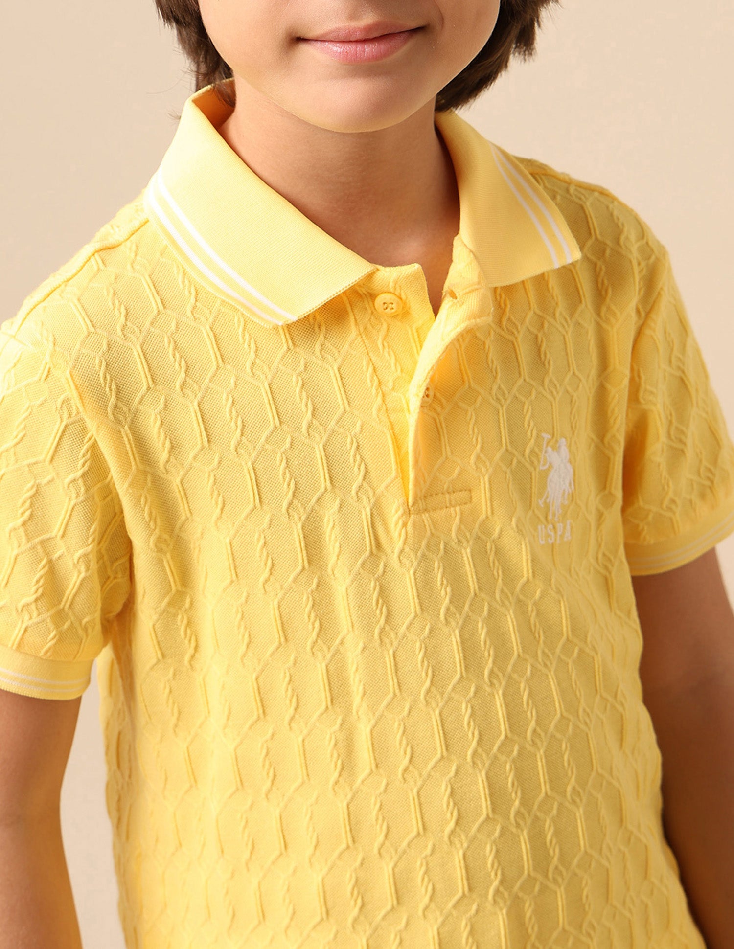Boys Textured Pure Cotton Polo Shirt Yellow - U.S. POLO ASSN. | Large