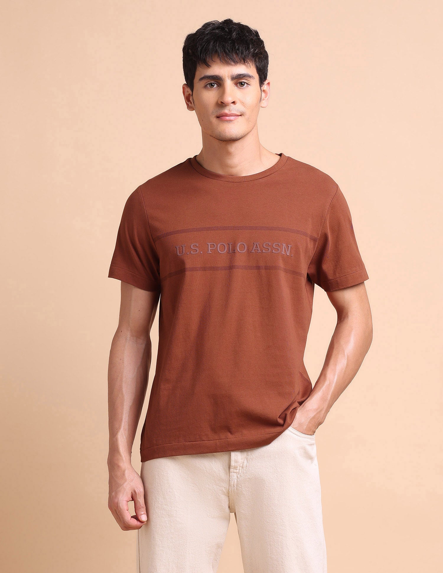 Brand Embossed Slim Fit T-Shirt Maroon - U.S. POLO ASSN. | Large