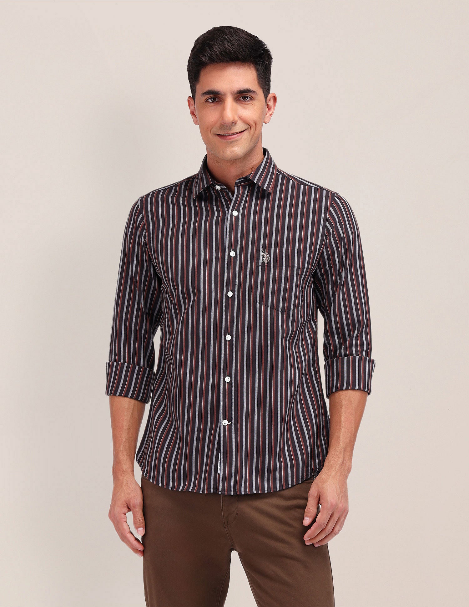 Tailored Fit Pure Cotton Shirt Dark Brown - U.S. Polo Assn. India | Large